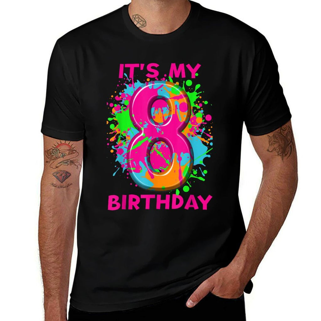 8th Birthday Paint Splashes Tshirt Kids Girls Boys 8 Years  Vintage-inspired T-Shirt