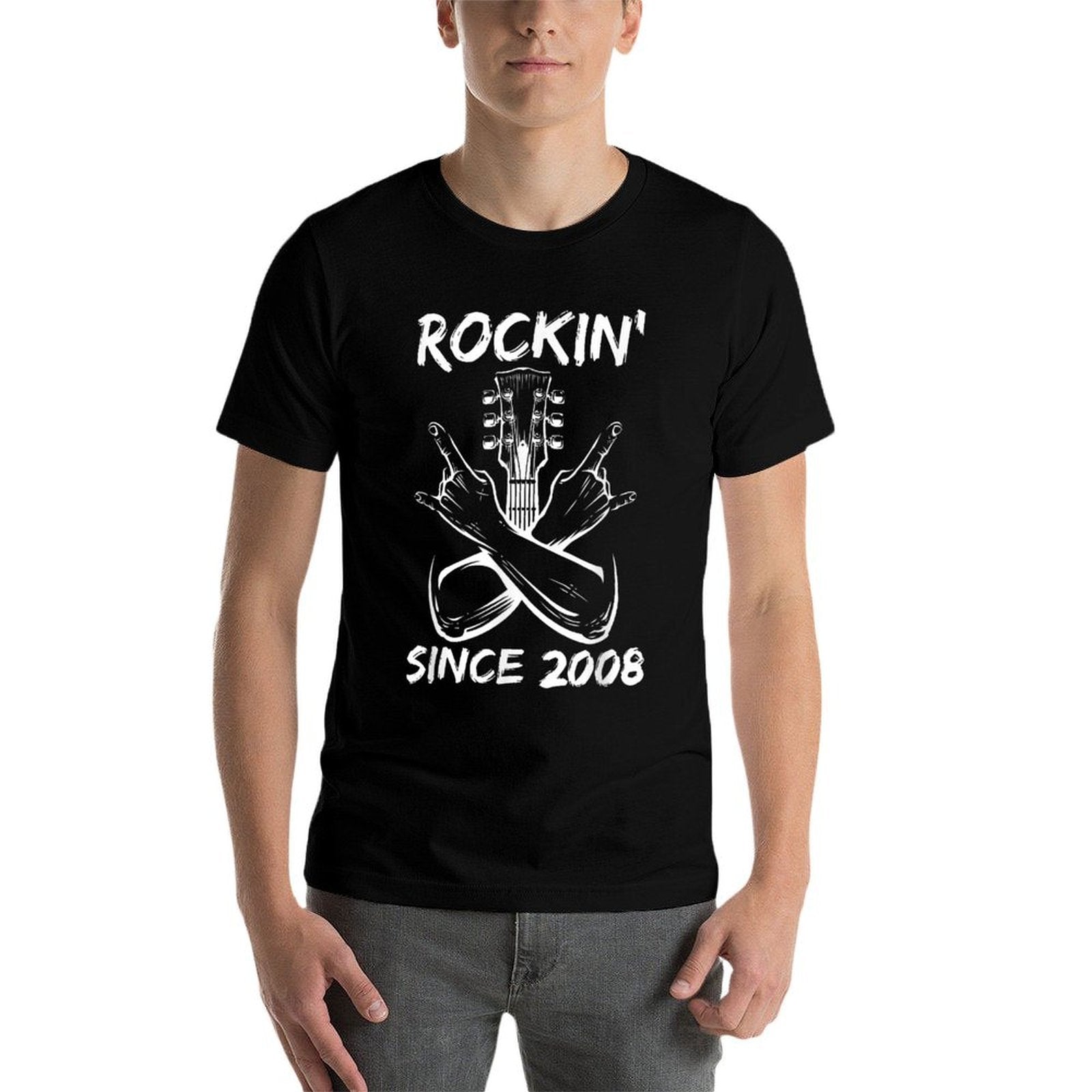 Rockin' Since 2008 Rock 17th Birthday Guitar 17 Years Old  High-quality Stitching T-Shirt