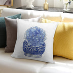 Blue And White Vase with Blue Hydrangeas Soft Hidden Zipper Throw Pillow