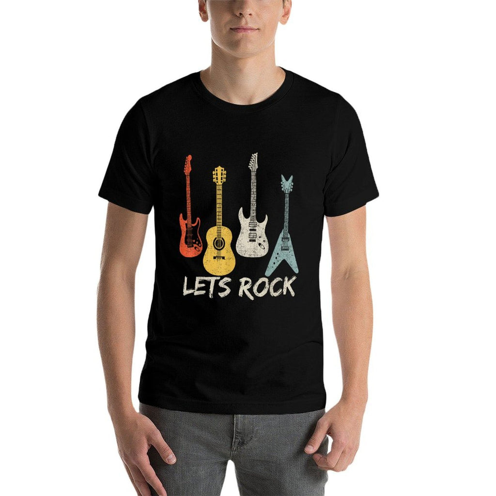 Lets Rock Rock N Roll Guitar Retro Gift Men Women  Oversized Silhouette T-Shirt