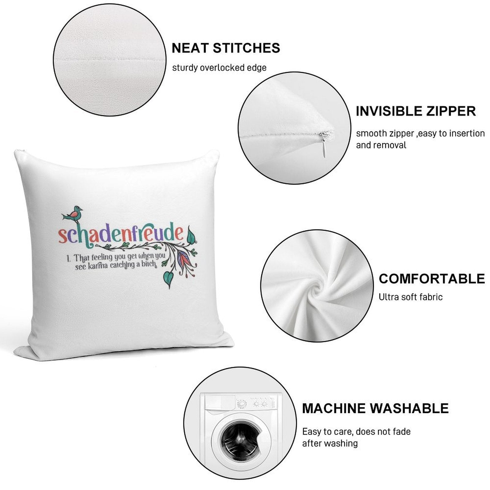 Schadenfreude - Definition with German Folk Flowers Soft Warmth Comfort Throw Pillow