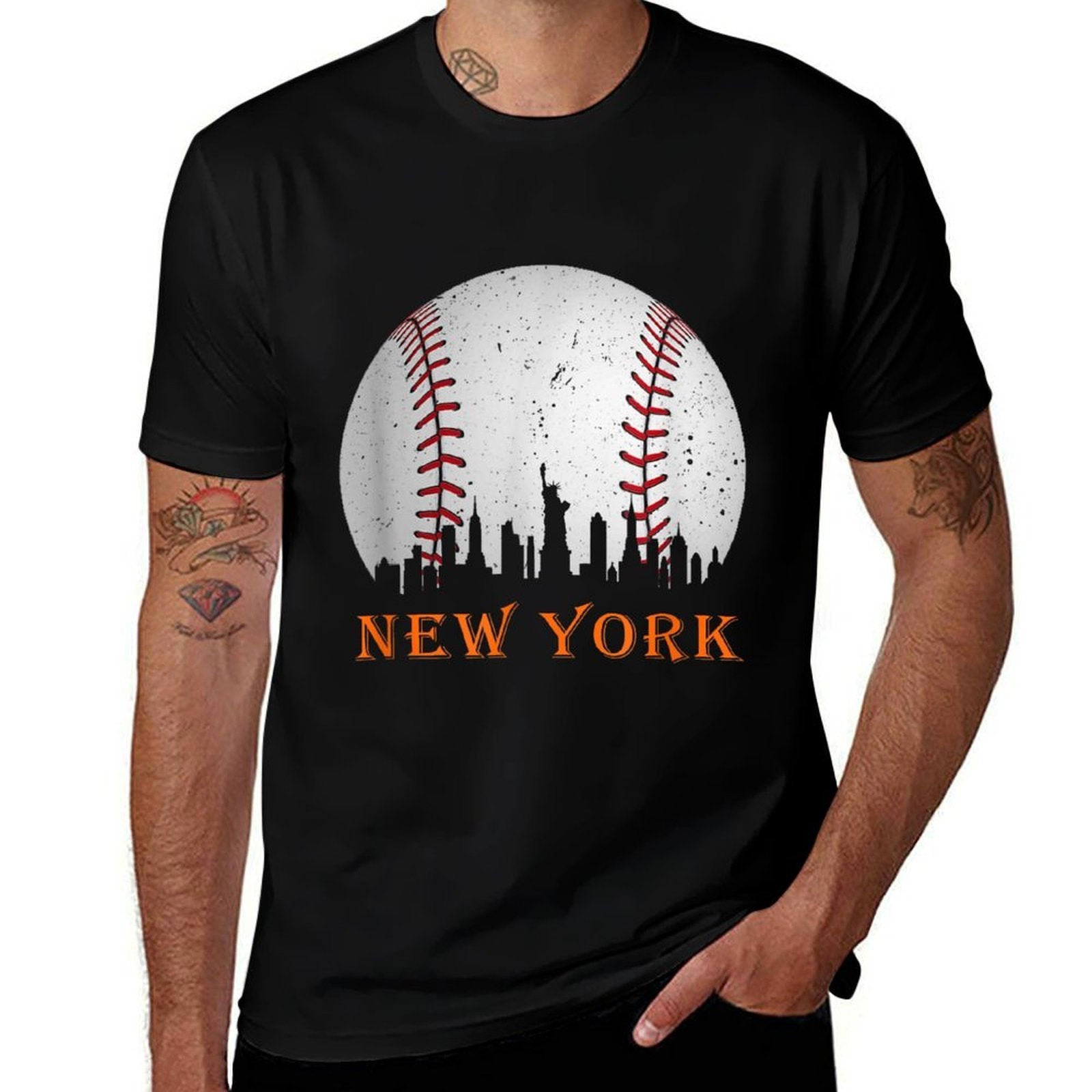 New York NY Skyline Baseball Vintage Met At Gameday  Easy-care T-Shirt