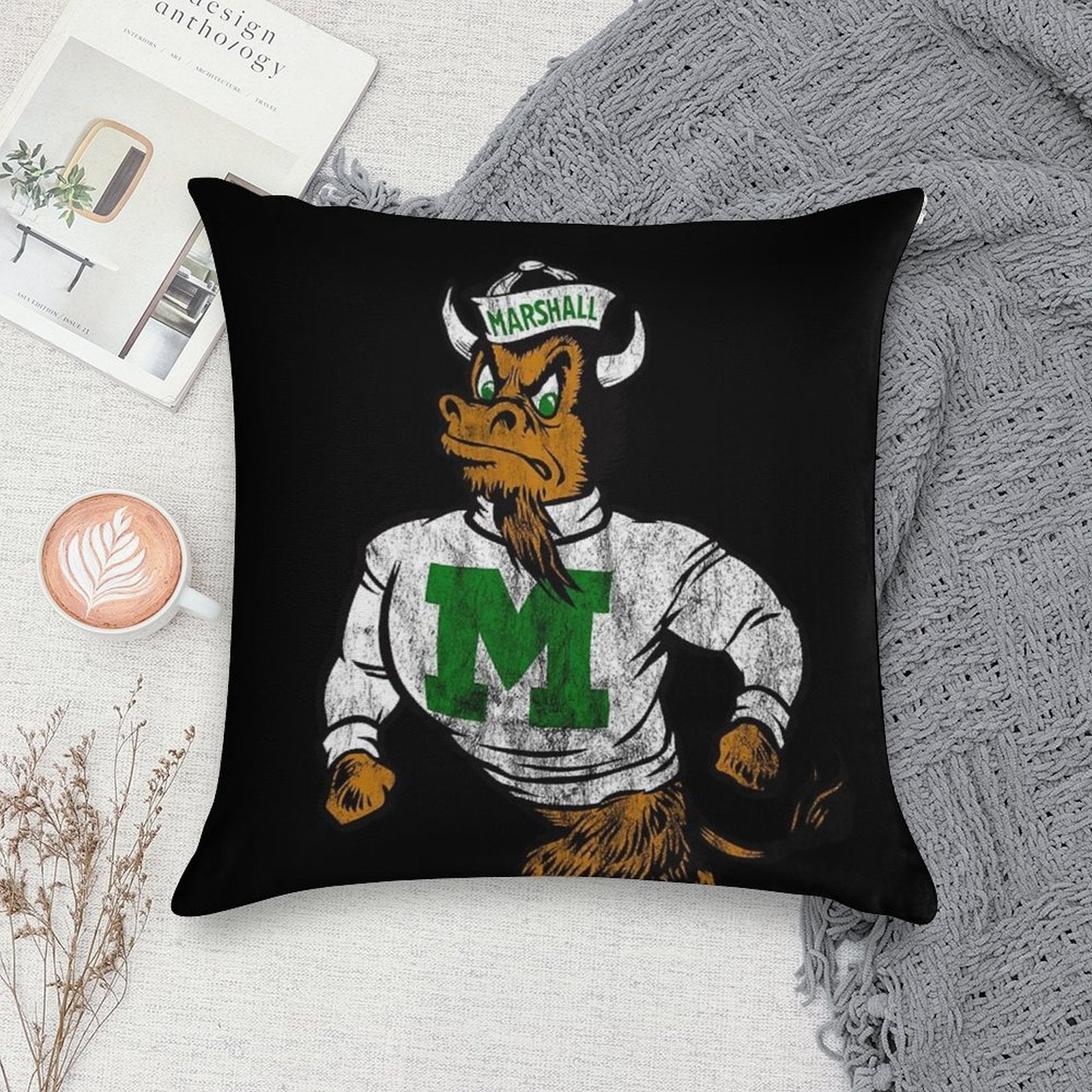 Vintage Marshall U. Retro Mascot Logo - Distressed Version Marco Soft Gift Ready Throw Pillow
