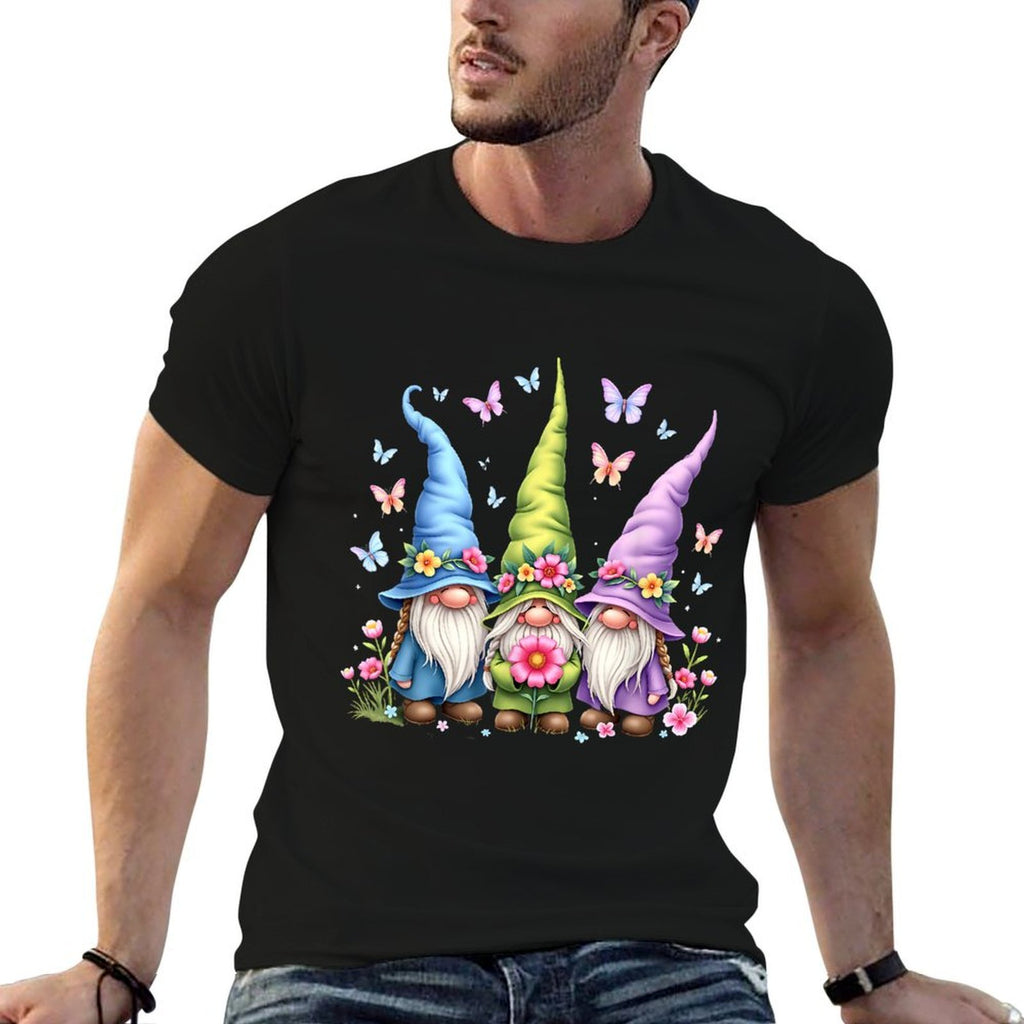 Whimsical Gnome Trio with Flowers And Butterflies  Odor-resistant T-Shirt