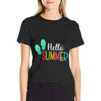 Colorful Hello Summer Flip Flops Graphic Funny Sunshine  Lightweight T-Shirt