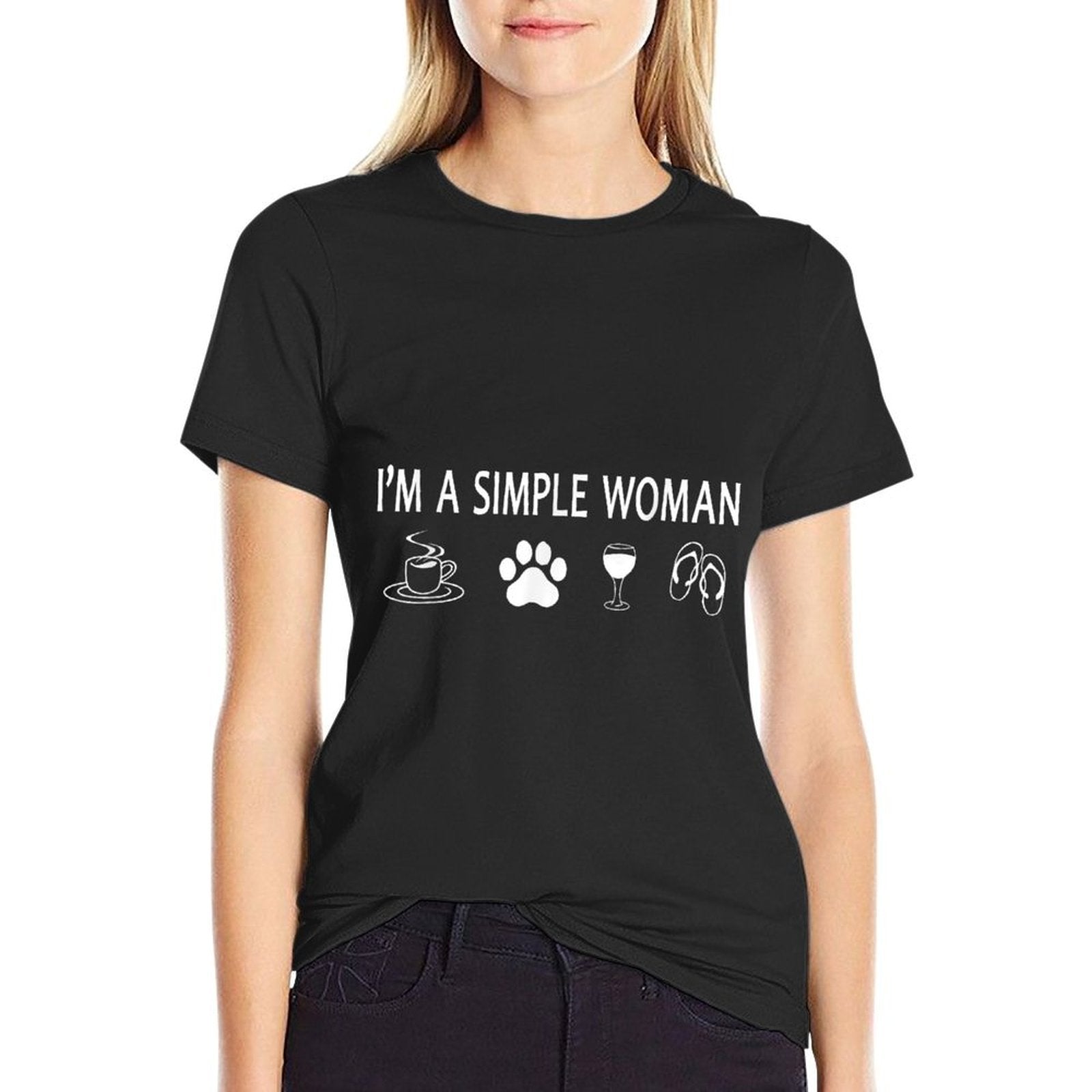 Cute Im A Simple Woman Coffee Dog Paw Wine And Flip Flops  Stretchy T-Shirt