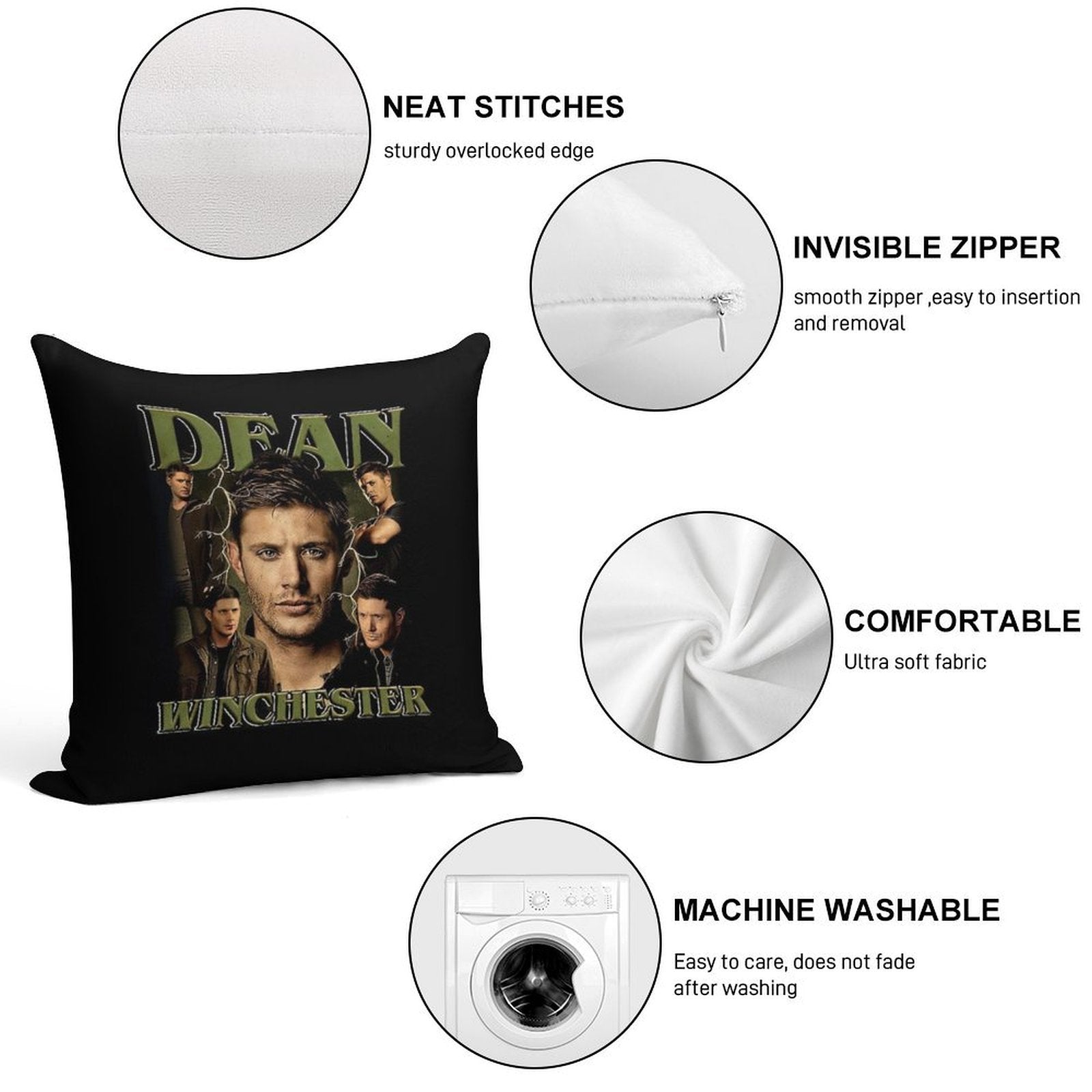 The Winchester Dean Vintage Soft Hidden Zipper Throw Pillow