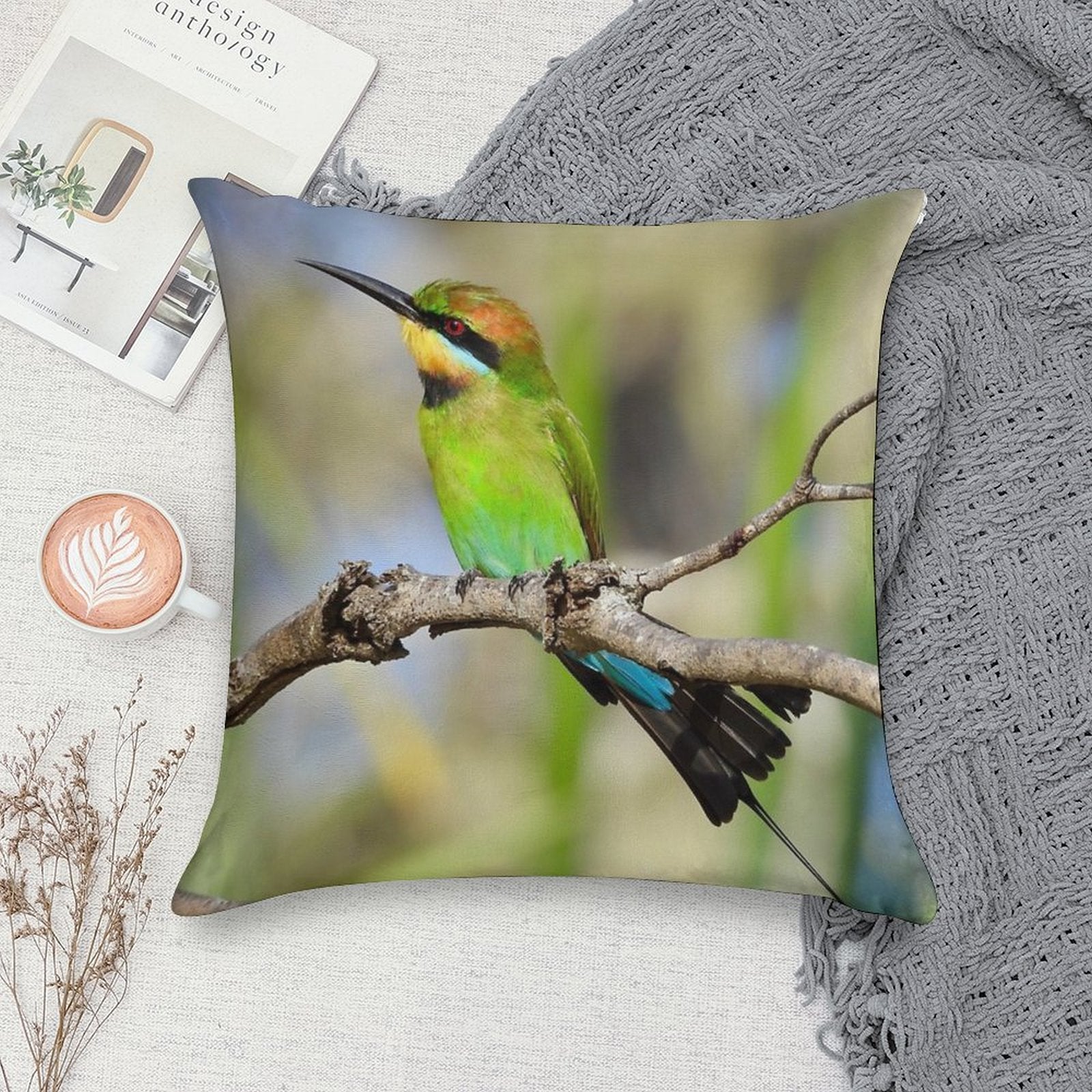 Rainbow Bee-eater Colourful Display Soft Shrink-Resistant Throw Pillow