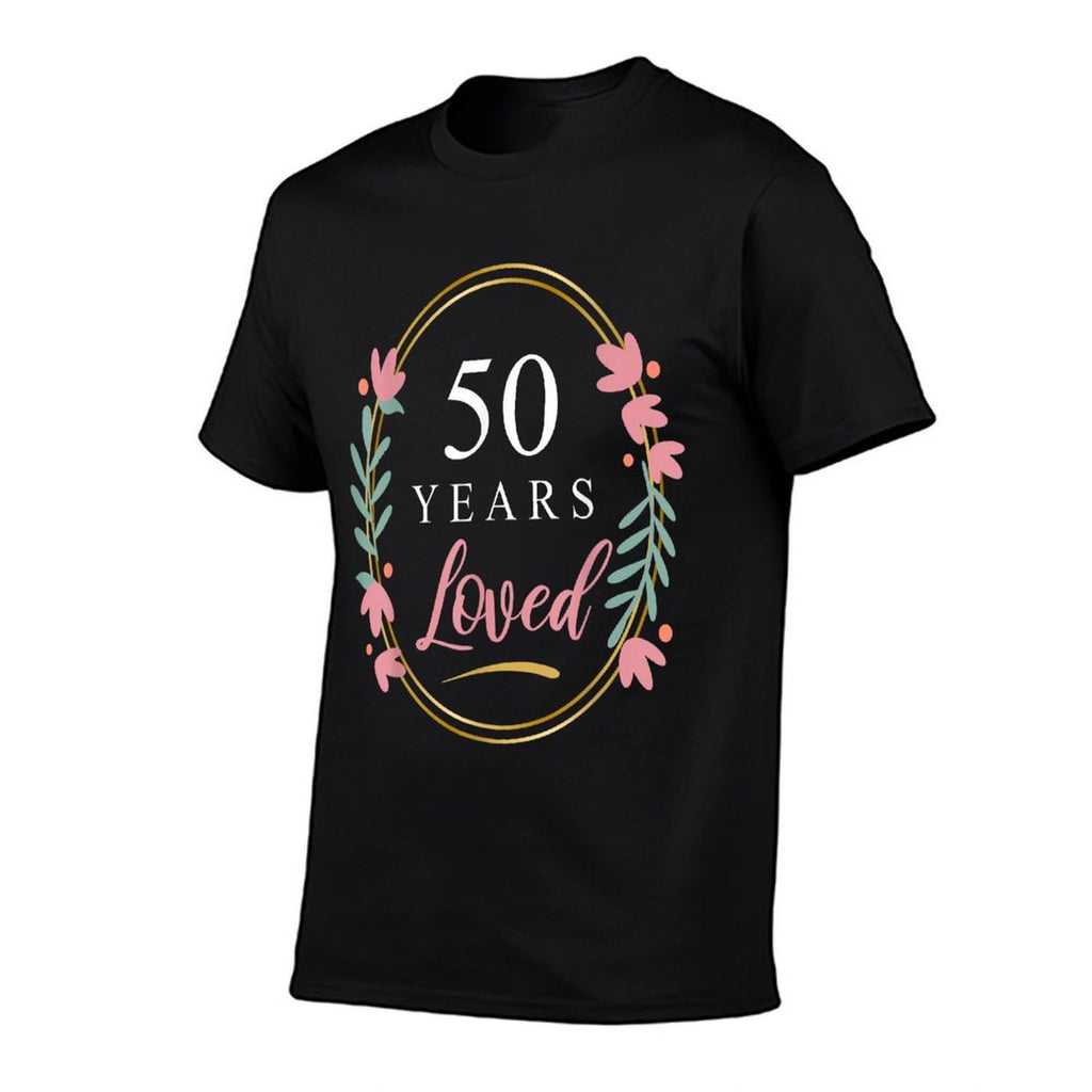 50 Years Loved Floral Flower 50 Year Old 50th Birthday Women  Rolled Sleeves T-Shirt