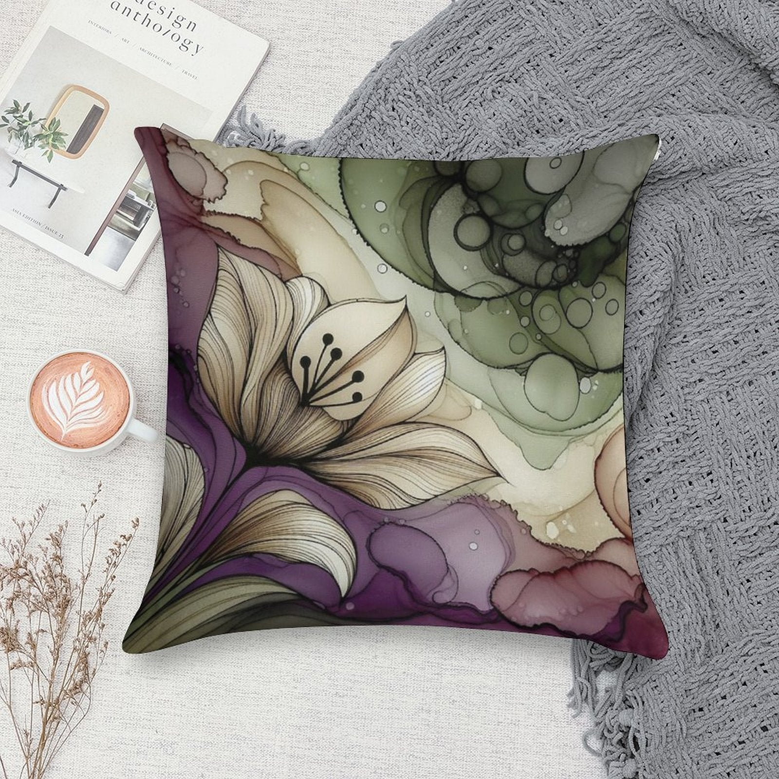 Modern Floral Abstract Tulip Soft Short Plush Fabric Throw Pillow