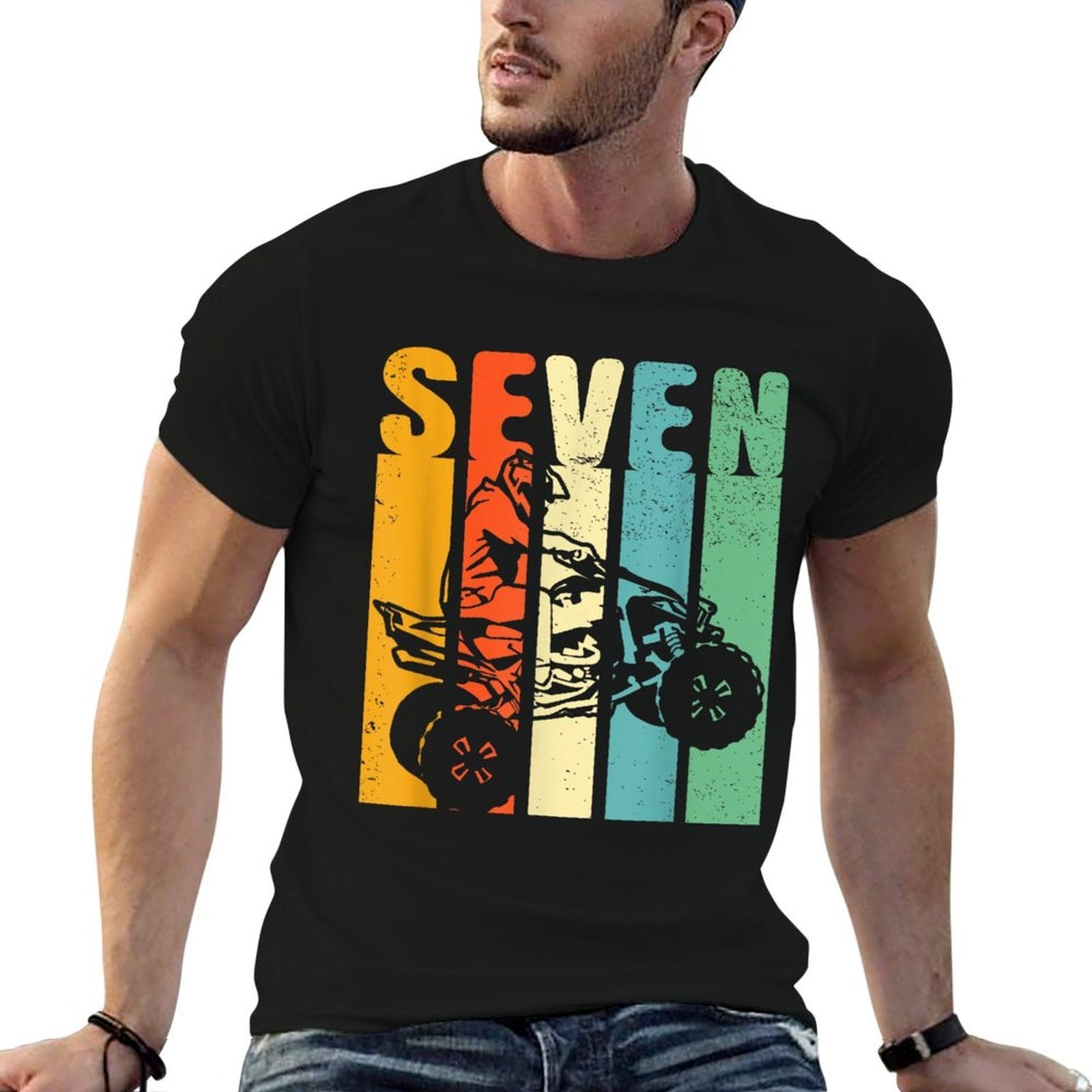 7th Birthday ATV Off Road Four Wheeler Quad Bike Mud Racing  Oversized Silhouette T-Shirt