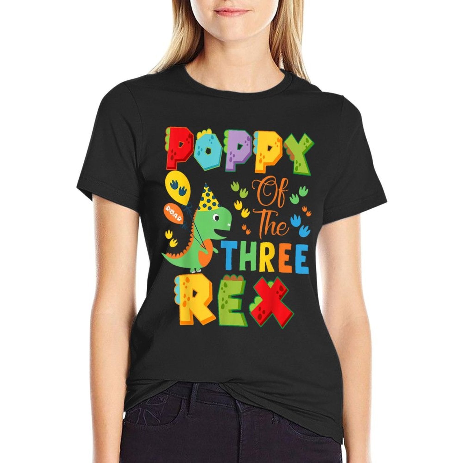 Poppy Of The Three Rex 3Rd Birthday Boy Dinosaur T-Rex  Heathered Texture T-Shirt