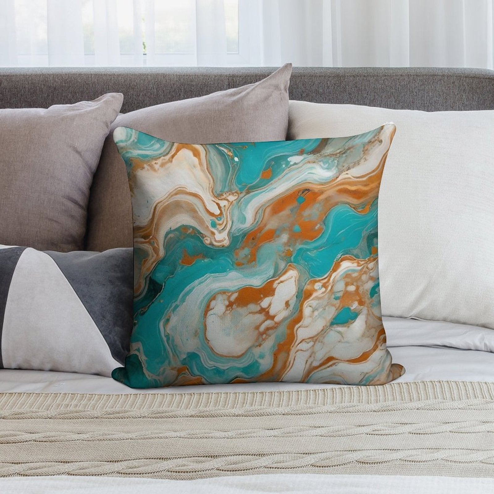 Turquoise Marble Texture With Light Earth Soft Ultra-Soft Texture Throw Pillow