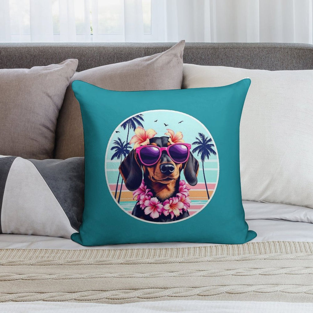 Hawaiian Dachshund Dog Retro Summer Vibes Soft Luxury Feel Throw Pillow
