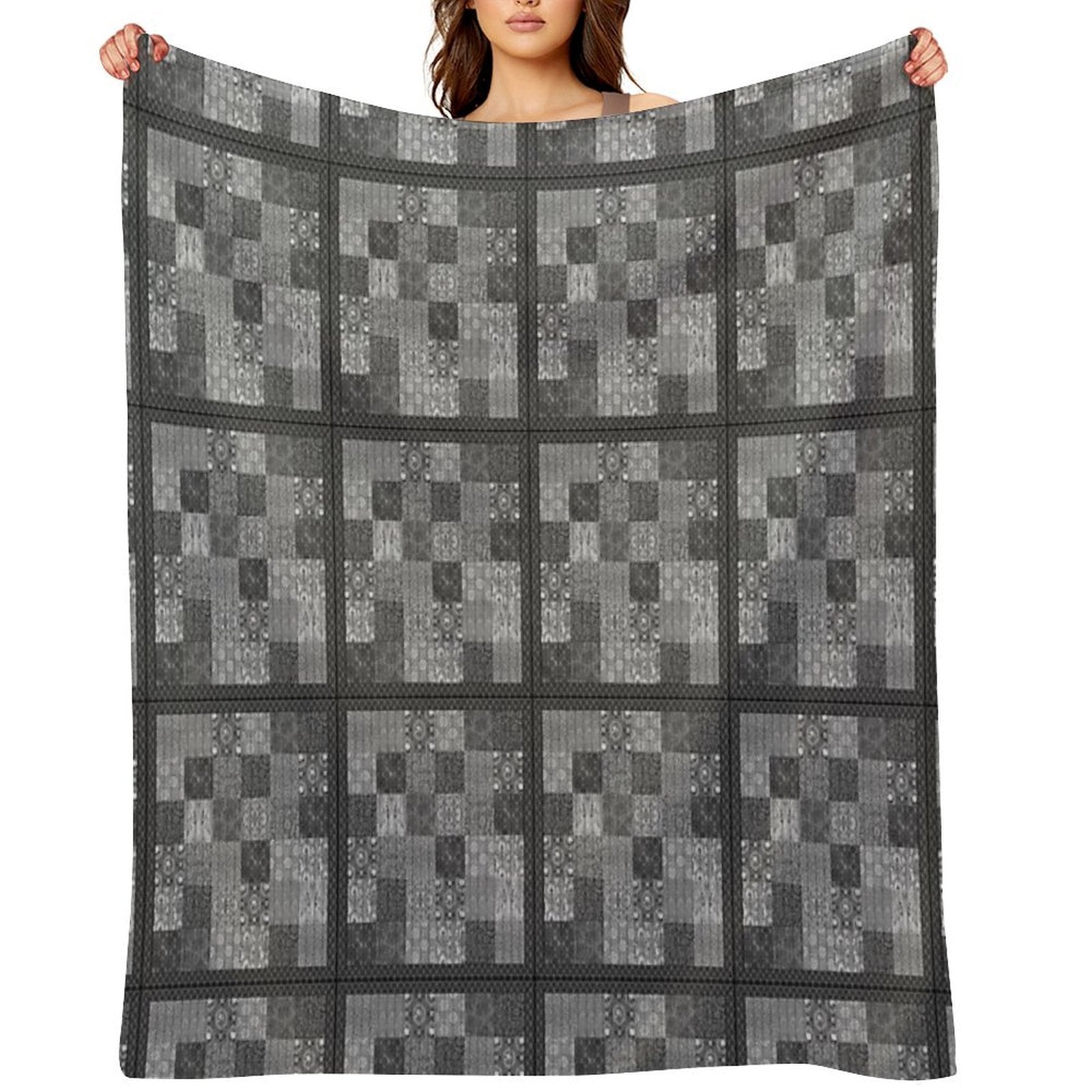 Bohemian Quilt C Plush Throw Blanket