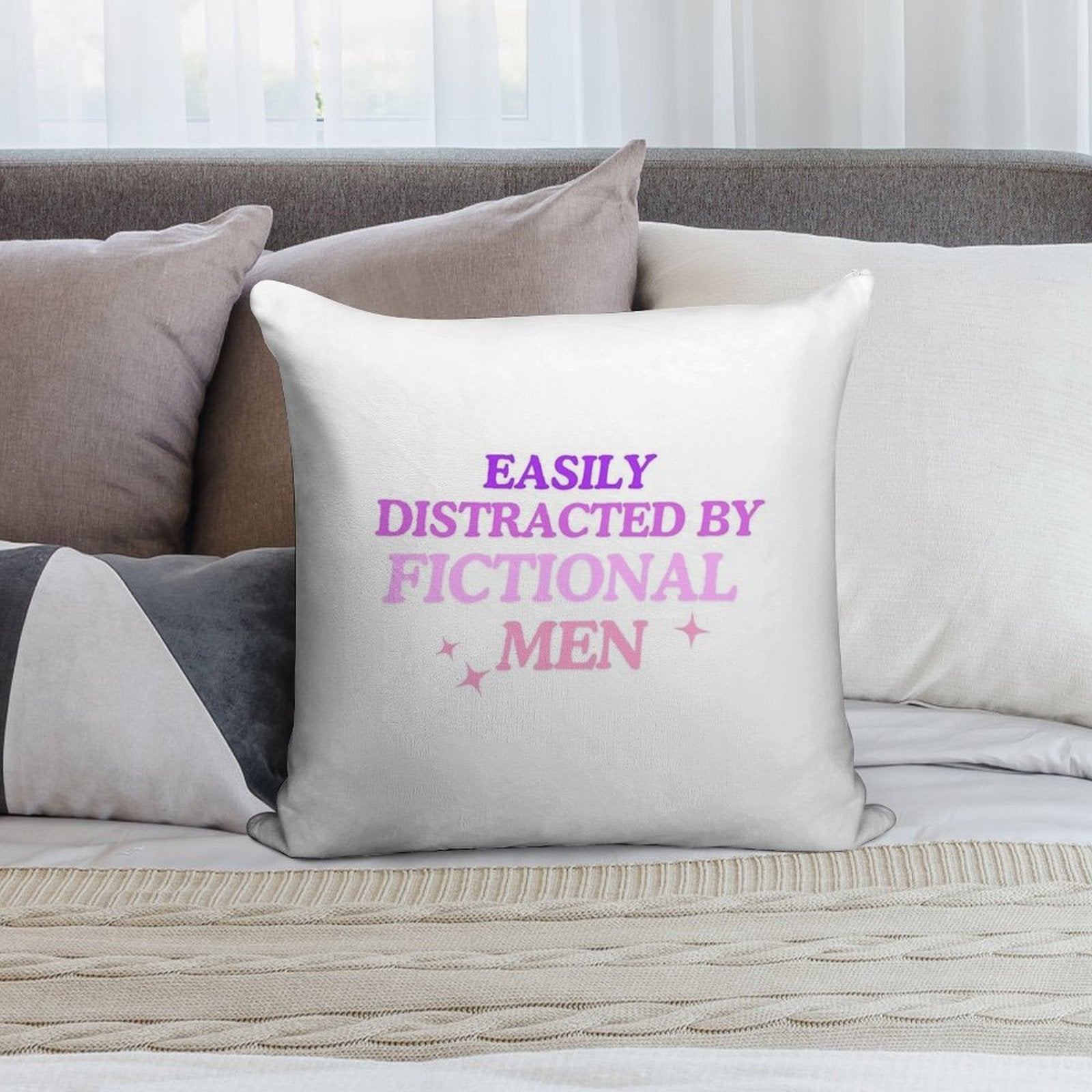 Easily Distracted by Fictional Men Purple Soft Decorative Cover Throw Pillow