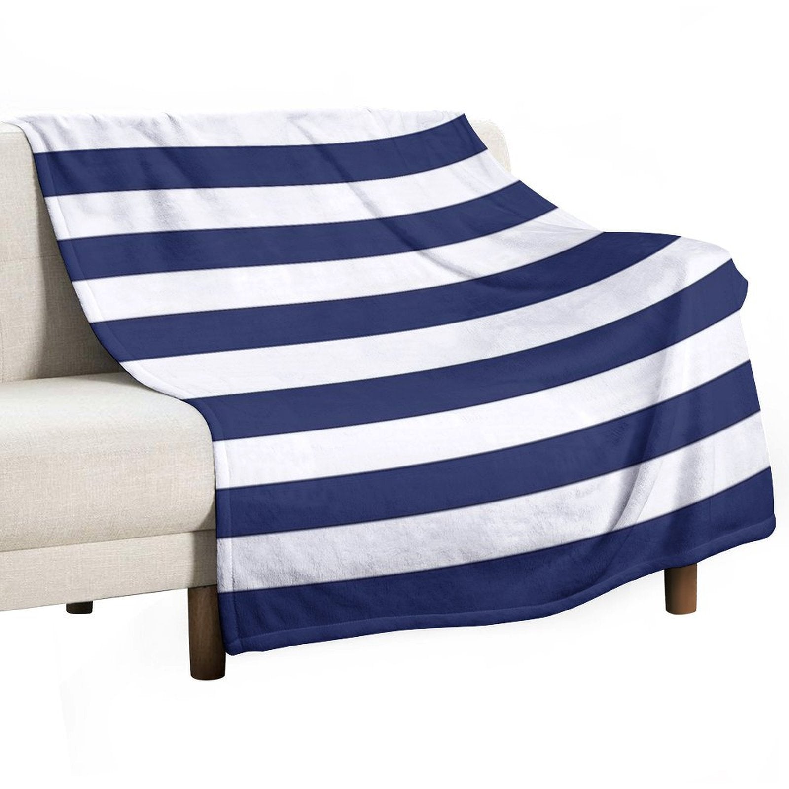Navy Blue And White Stripes Machine-washable Throw Blanket