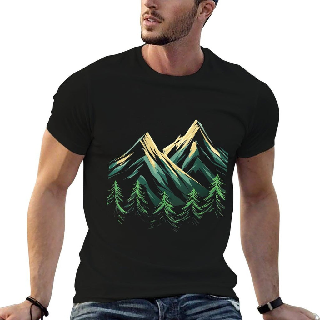 Womens Vector Mountain Landscape  Cotton T-Shirt
