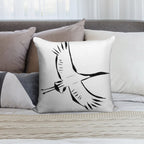 Japanese Crane in Flight Soft Short Plush Fabric Throw Pillow