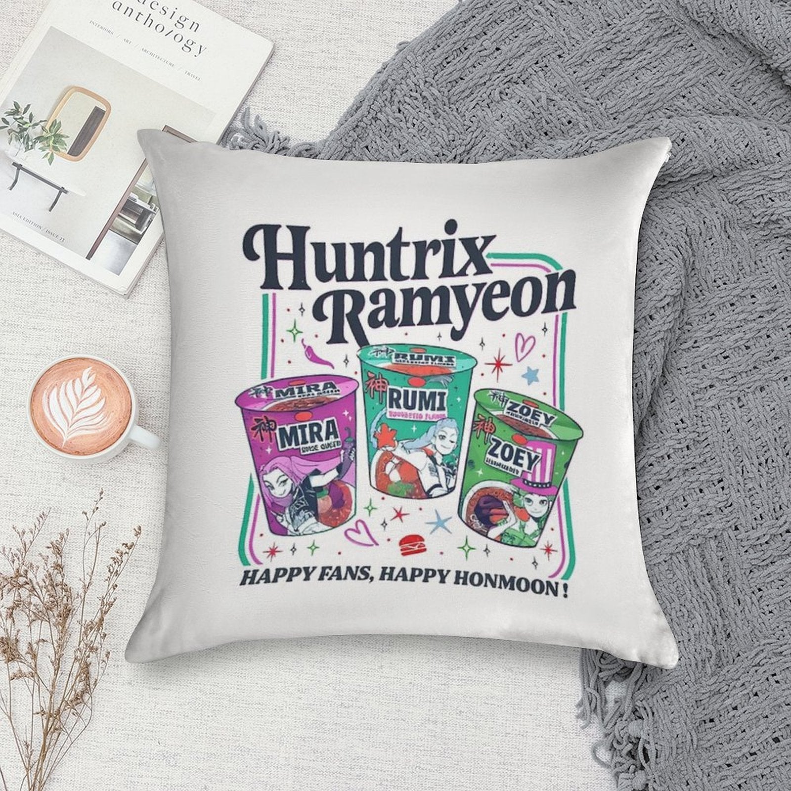Huntrix Ramyeon Soft Easy Maintenance Throw Pillow