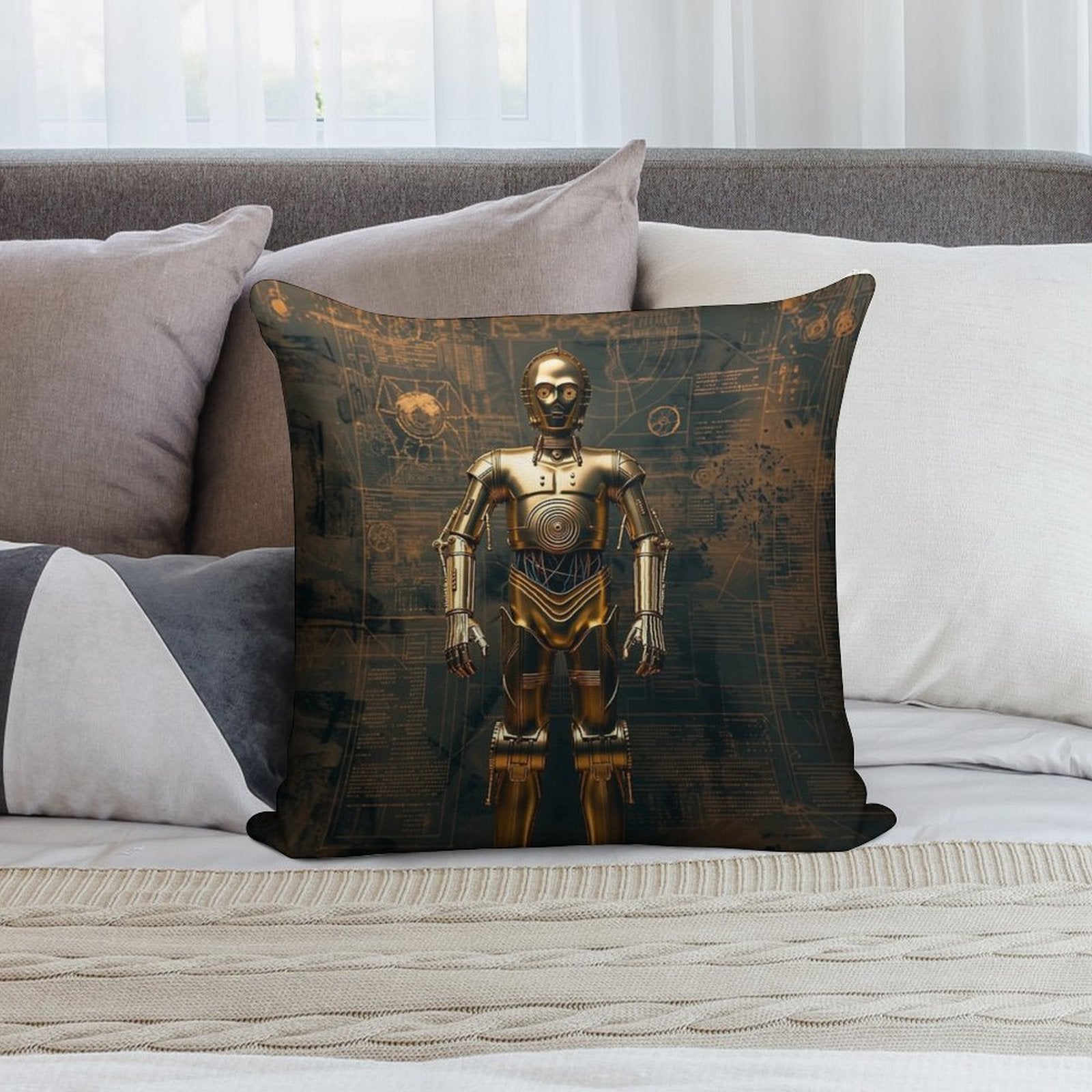 C3P0 Droid Star Wars Fan Art Soft Luxury Feel Throw Pillow
