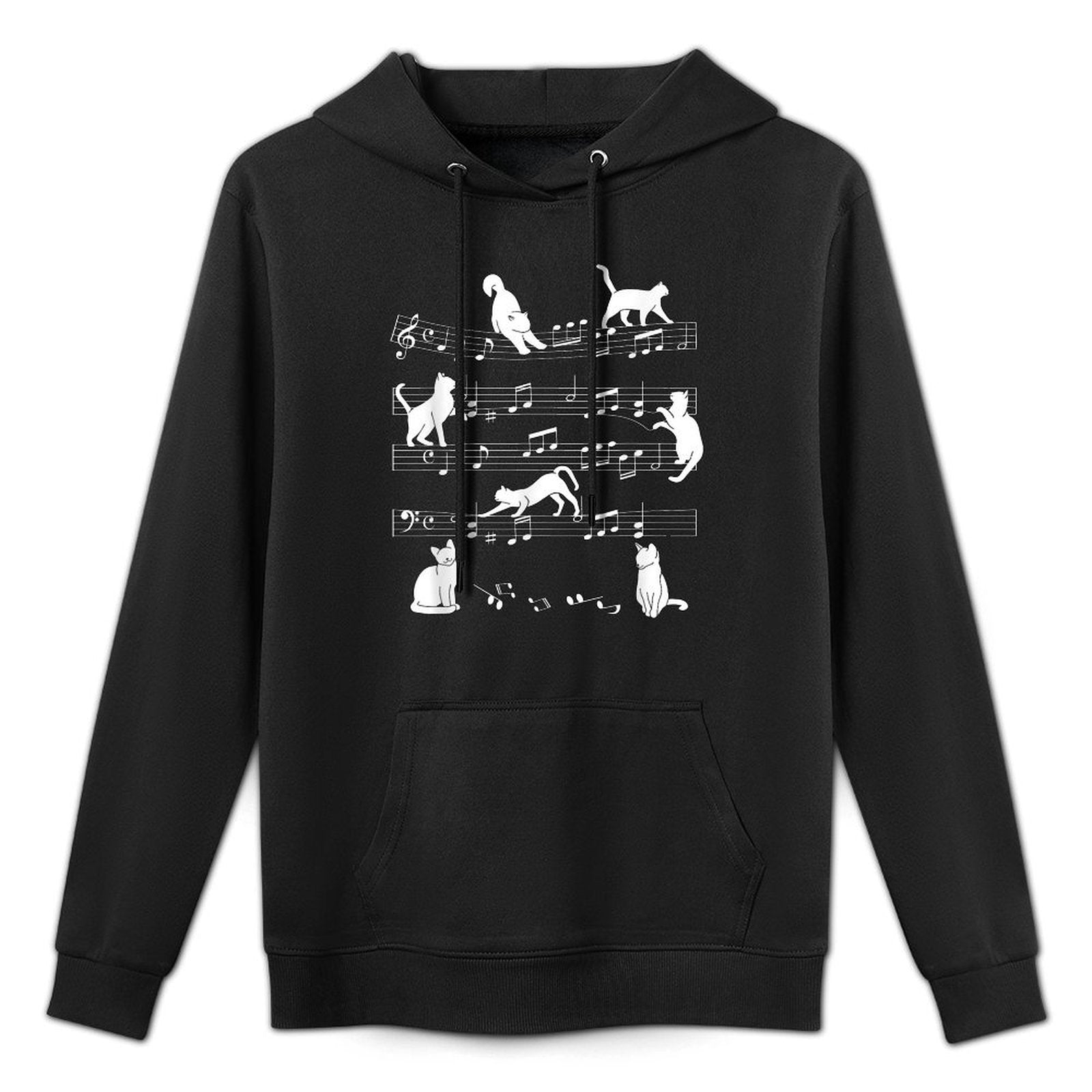 Cute Cat Kitty Playing Music Note Clef Musician Art Medium-Weight Fabric Hoodie