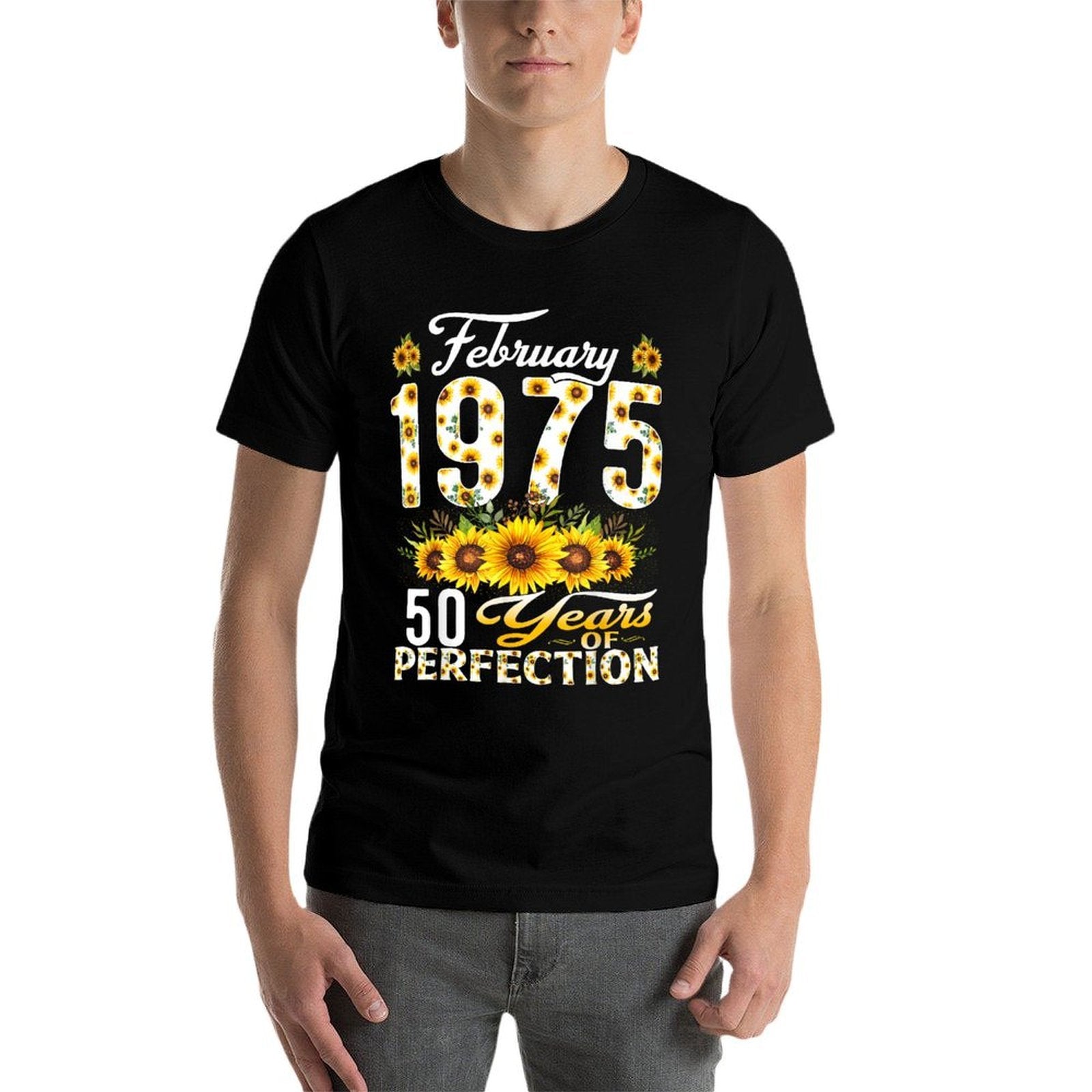 50 Years Old February 1975 Floral 50th Birthday Decorations  Slim-fit Cut T-Shirt