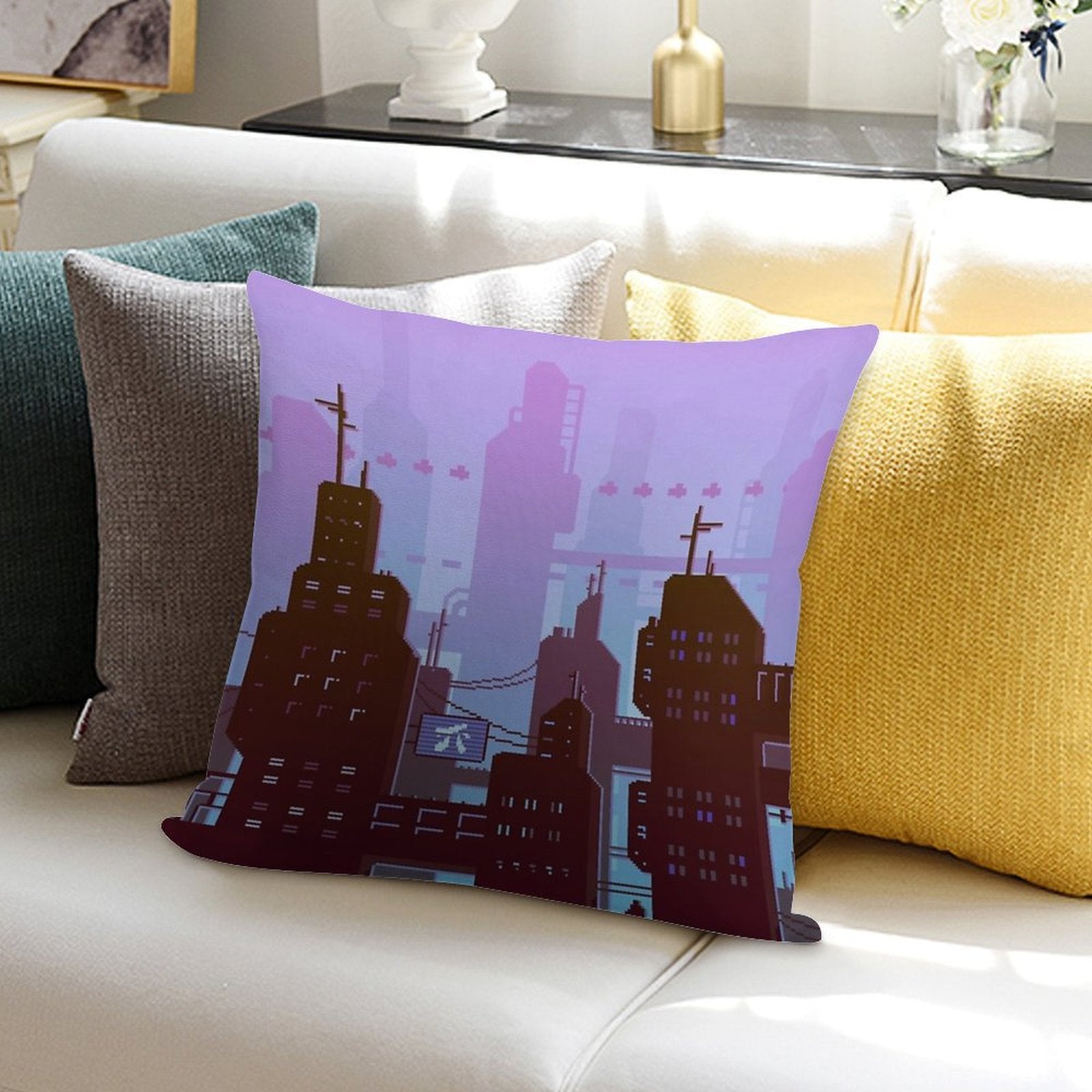 Future Night Skyline Soft Ultra-Soft Texture Throw Pillow