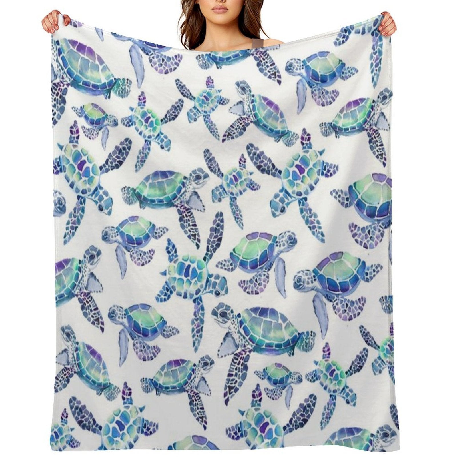 Turtles in Aqua And Blue Machine-washable Throw Blanket