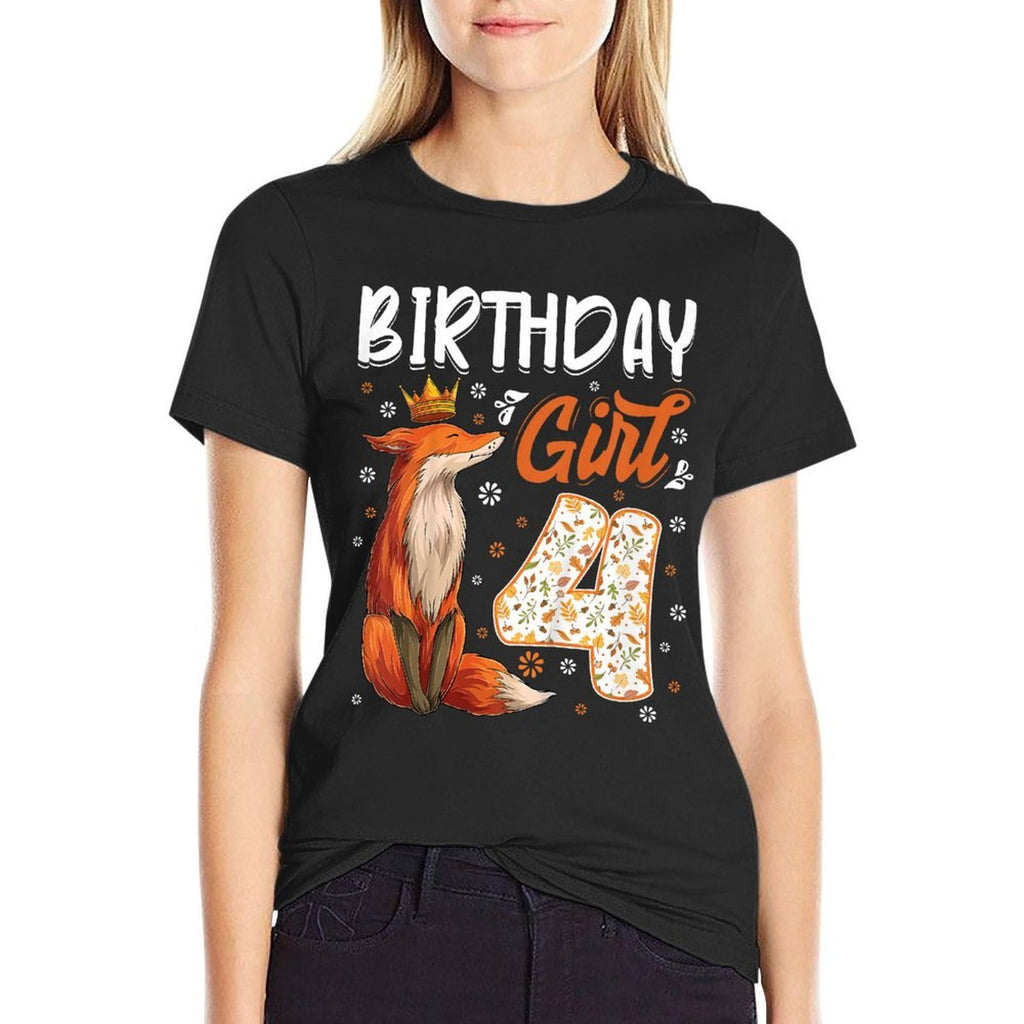 Kids Fox Animal Lovers 4th Birthday Girl Fox B-day 4 Year Old  Moisture-wicking T-Shirt
