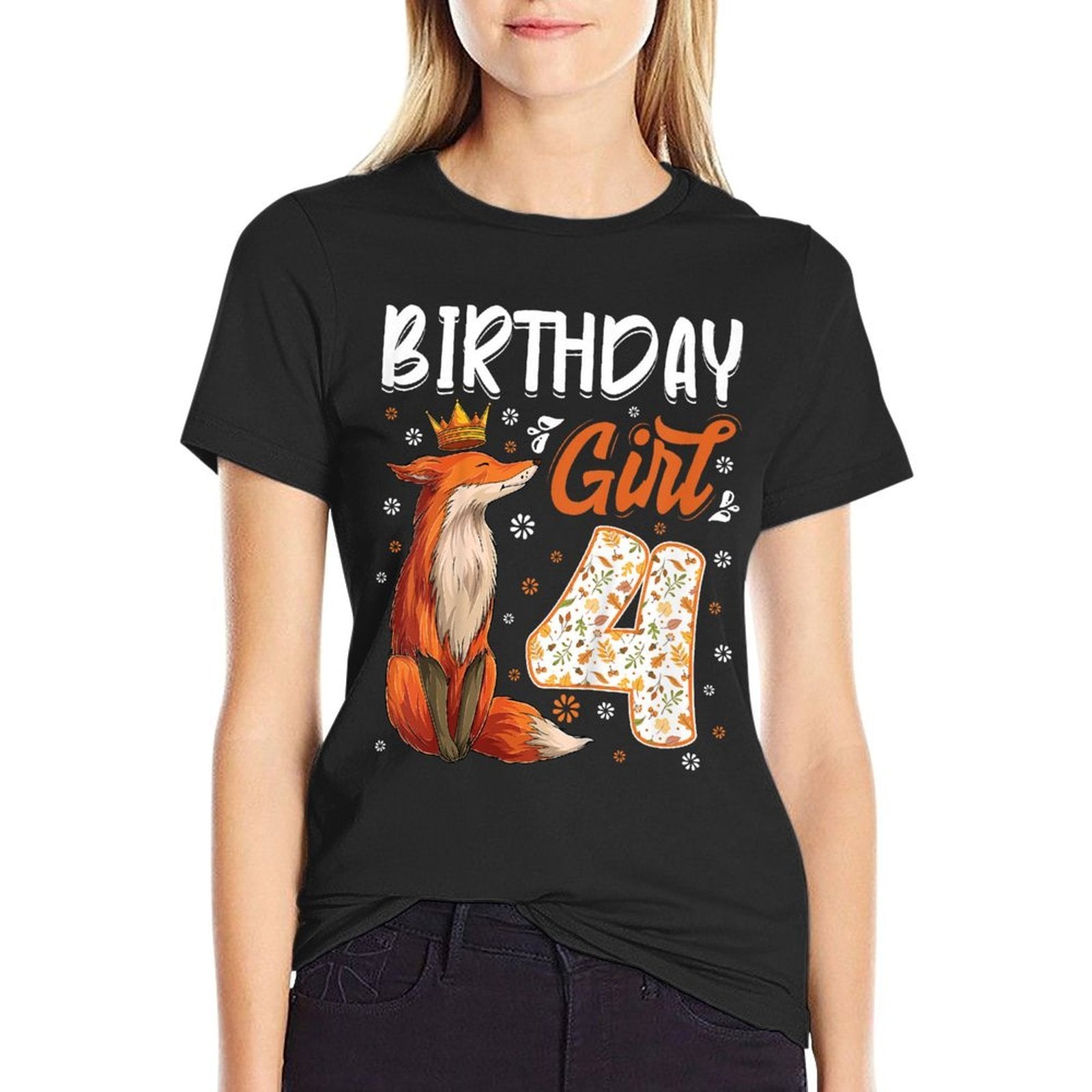 Kids Fox Animal Lovers 4th Birthday Girl Fox B-day 4 Year Old  Moisture-wicking T-Shirt