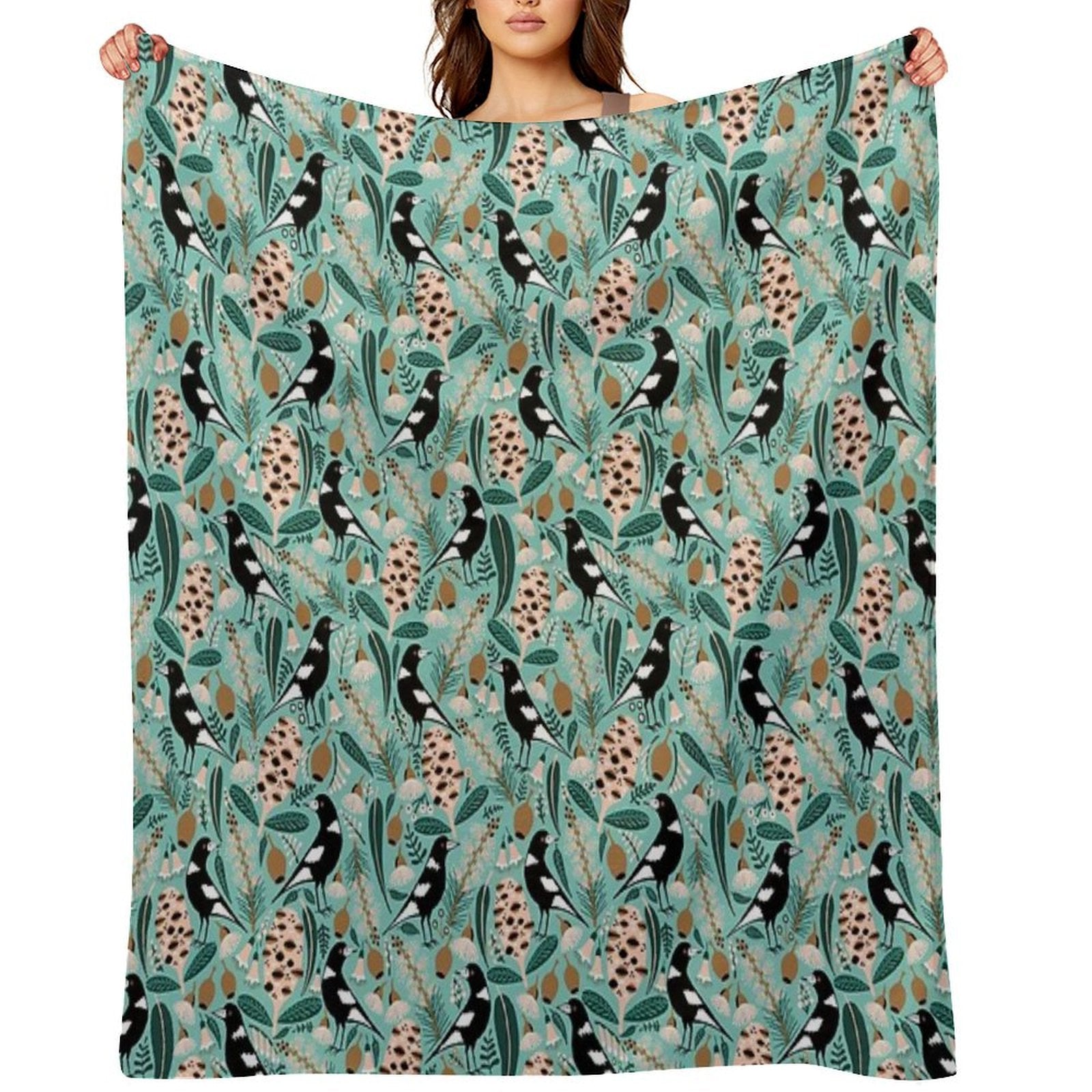Australian Bush Magpies Wrinkle-free Throw Blanket