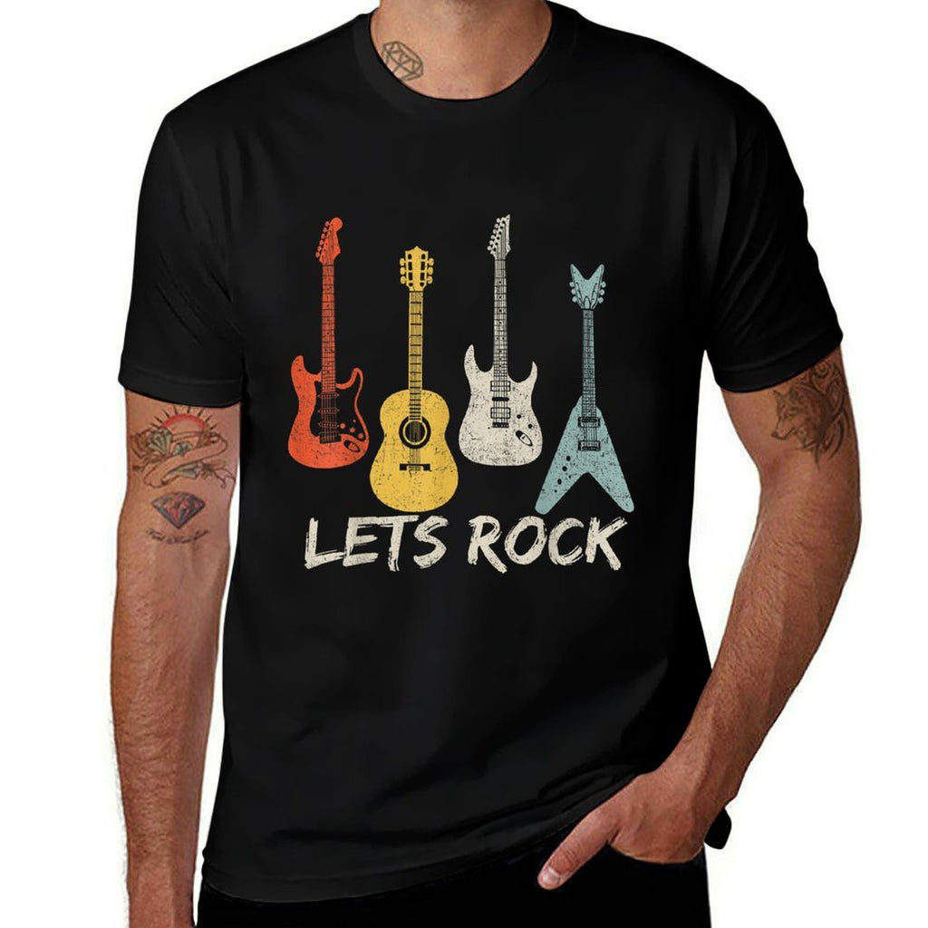 Lets Rock Rock N Roll Guitar Retro Gift Men Women  Oversized Silhouette T-Shirt