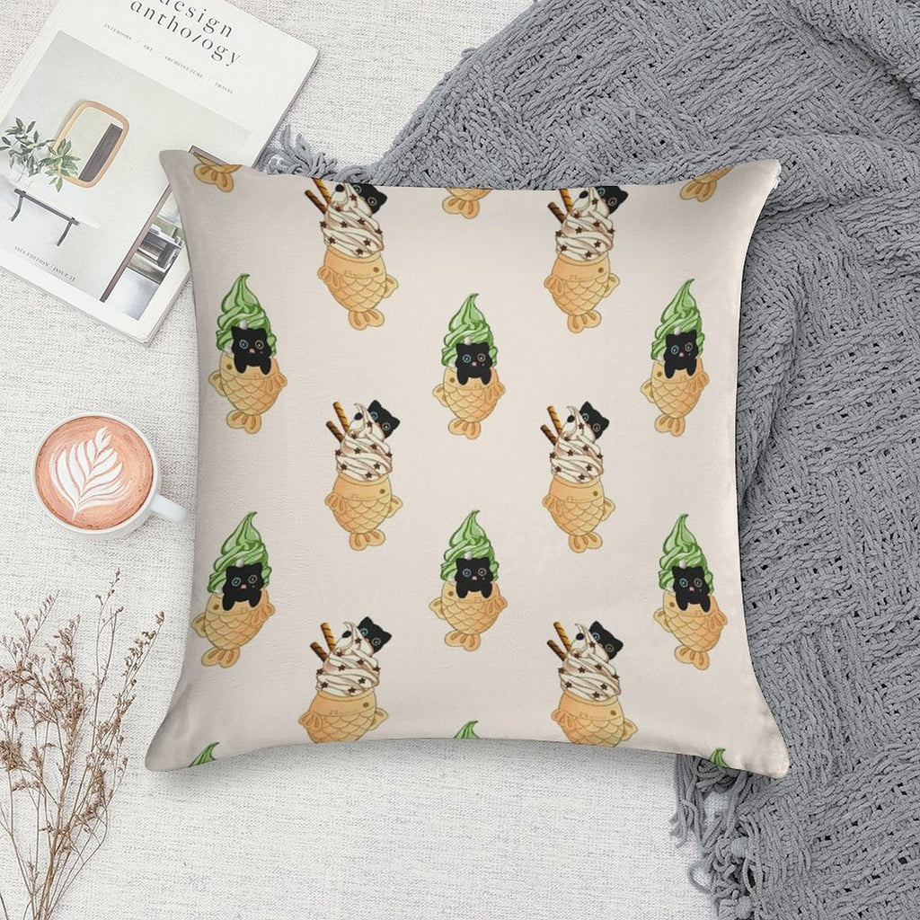 Cute Cat Taiyaki Fish Ice Cream Set Soft Home Decor Throw Pillow