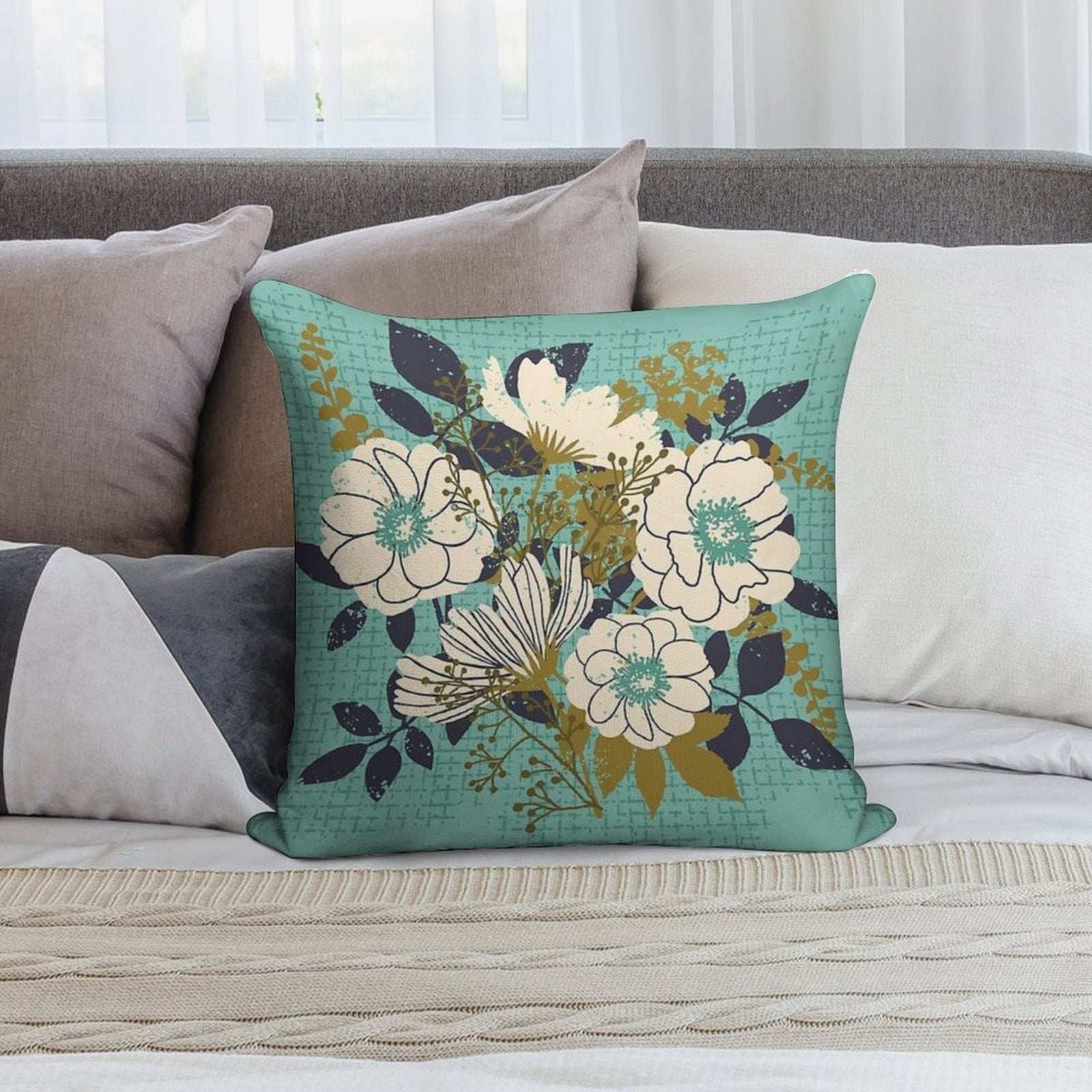 Floral Bouquet ~ on Turquoise Soft Multiple Sizes Throw Pillow
