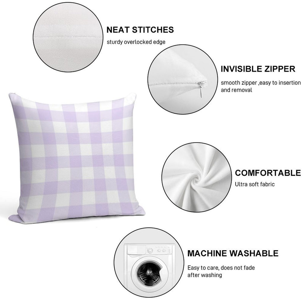Pastel Purple Gingham Pattern (Large Wide Print) Soft Shrink-Resistant Throw Pillow