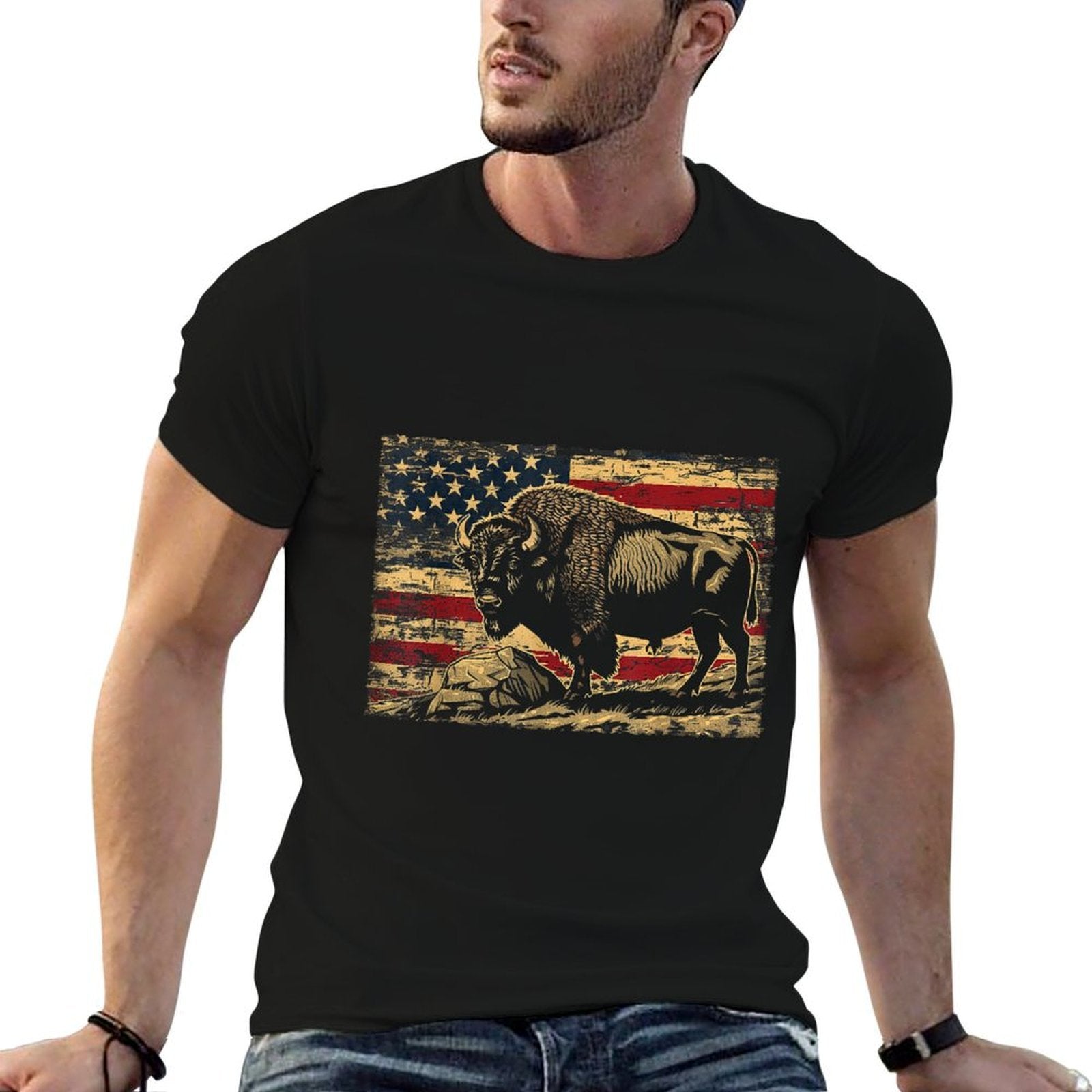 Retro American Cute Animal Bison Lovers Awesome Outfits  Slim-fit Cut T-Shirt