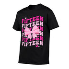 15th Coquette Birthday Party Fifteen Year Old Coquette Bow  High-quality Stitching T-Shirt