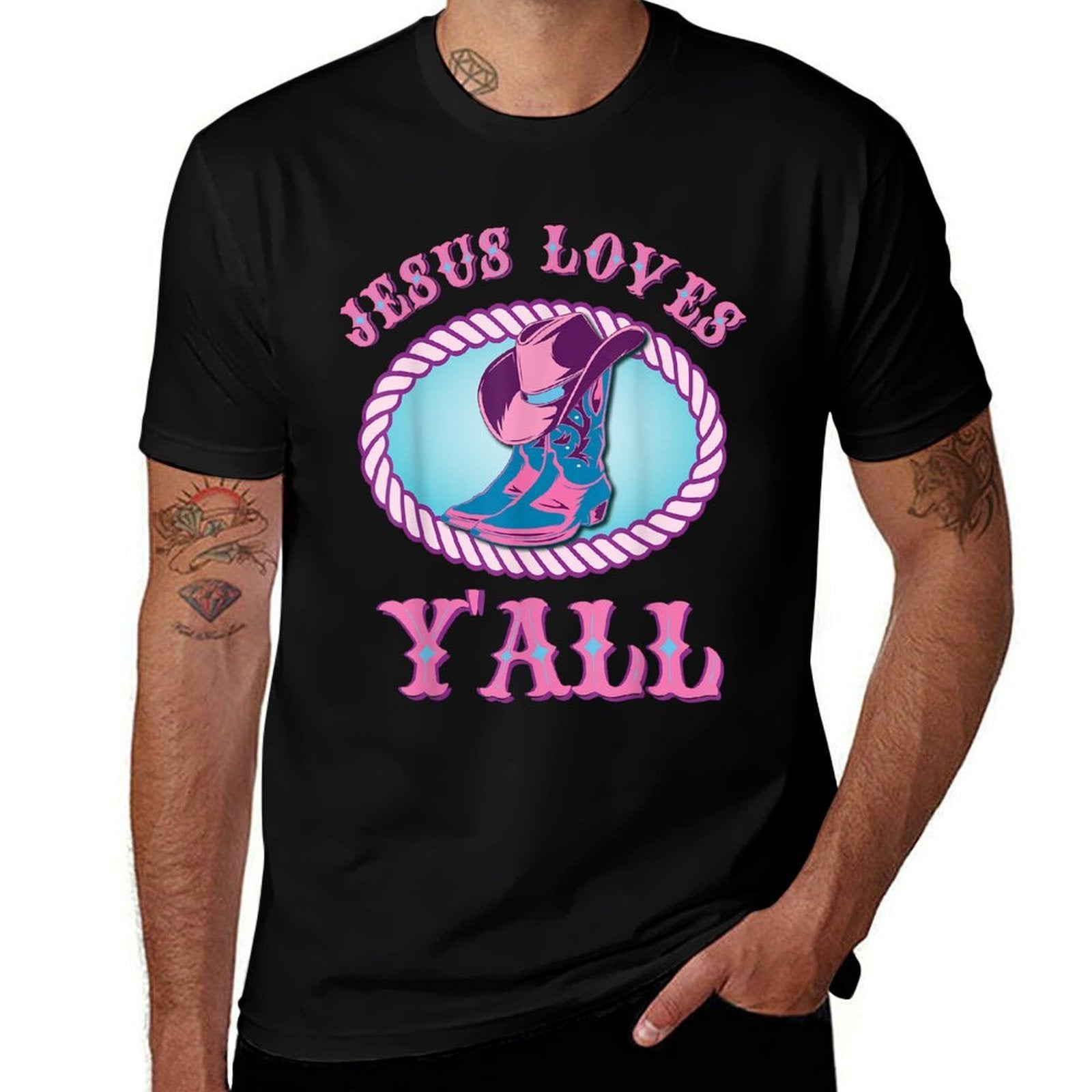 Cute Jesus Loves Yall Cowgirl Christian  Graphic-printed T-Shirt