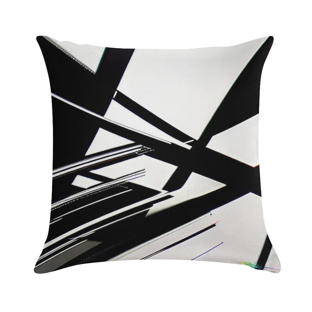 Abstract Geometric Black And White 77 Soft Short Plush Fabric Throw Pillow
