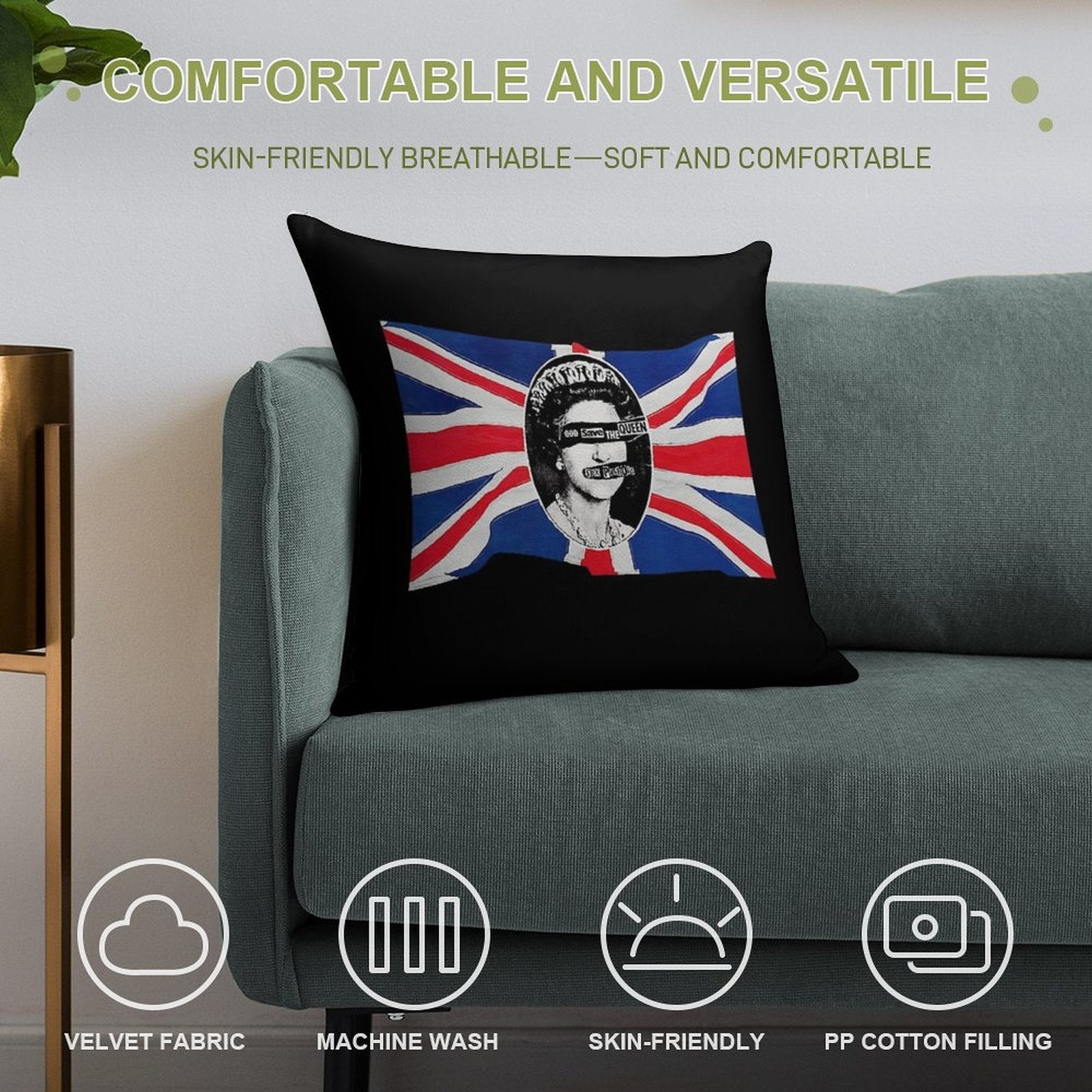 God Save The Queen (HQ) Soft Hidden Zipper Throw Pillow
