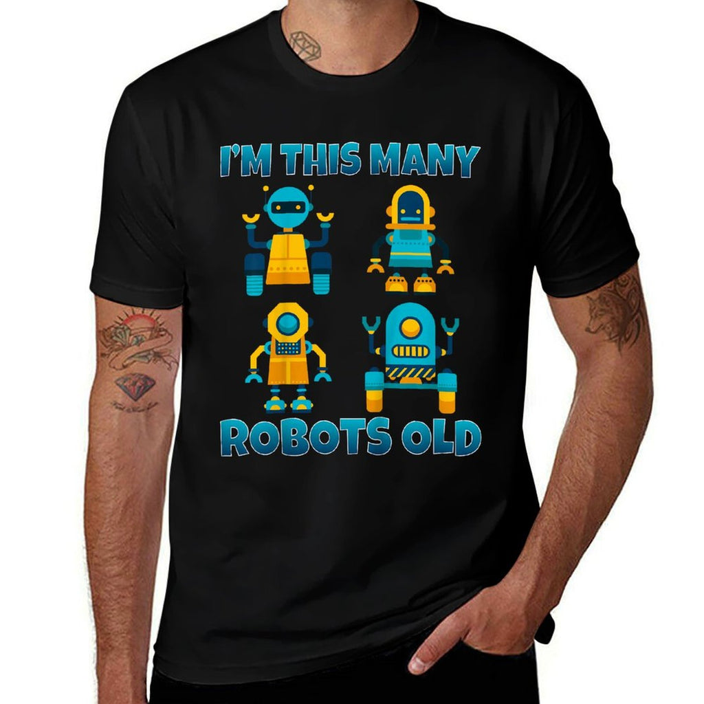 Kids I'm This Many Robots Old Robotics Kids 4th Birthday Party  High-quality Stitching T-Shirt
