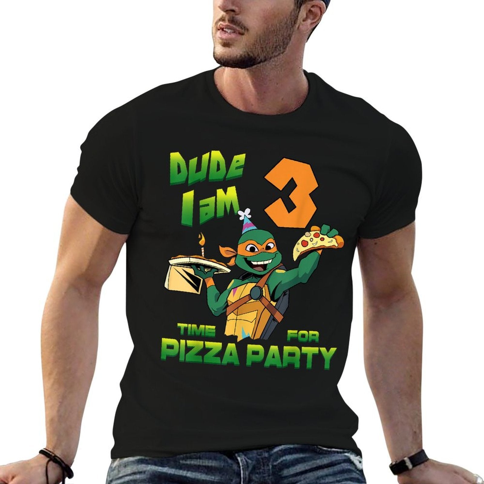 Mademark Xnage Mutant Ninja Turtles - Dude I Am 3 Years Old Mikey Pizza Birthday Party  Affordable Price T-Shirt