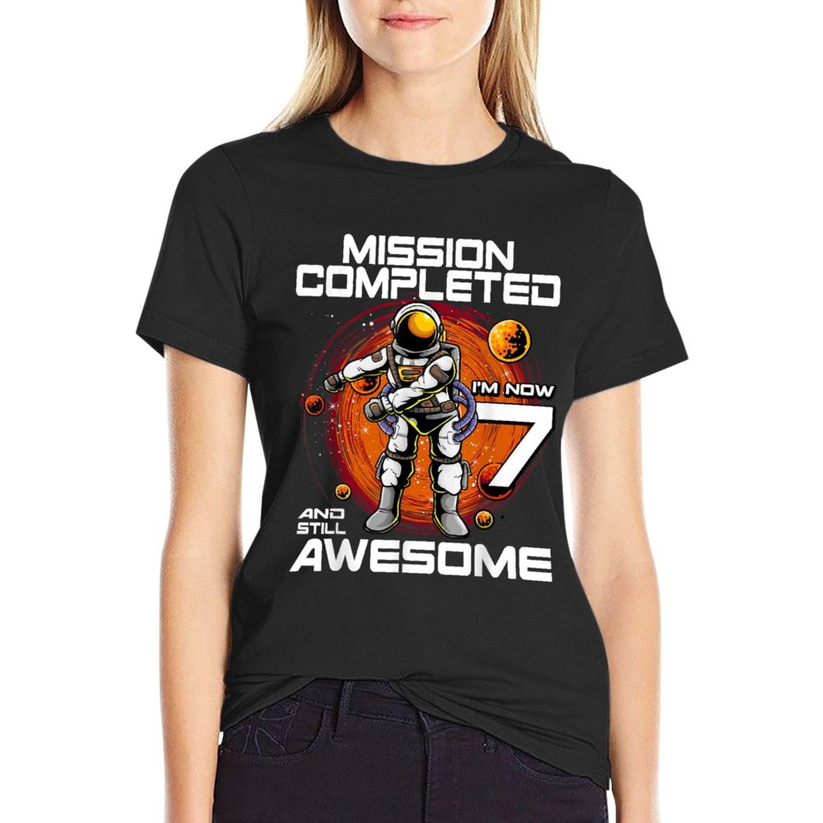 7th Birthday Astronaut 7 Years Old Outer Space Birthday  Vintage-inspired T-Shirt