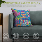 Preppy Cheetah in Chinoiserie Garden in Pink And Cornflower Blue Soft Decorative Cover Throw Pillow