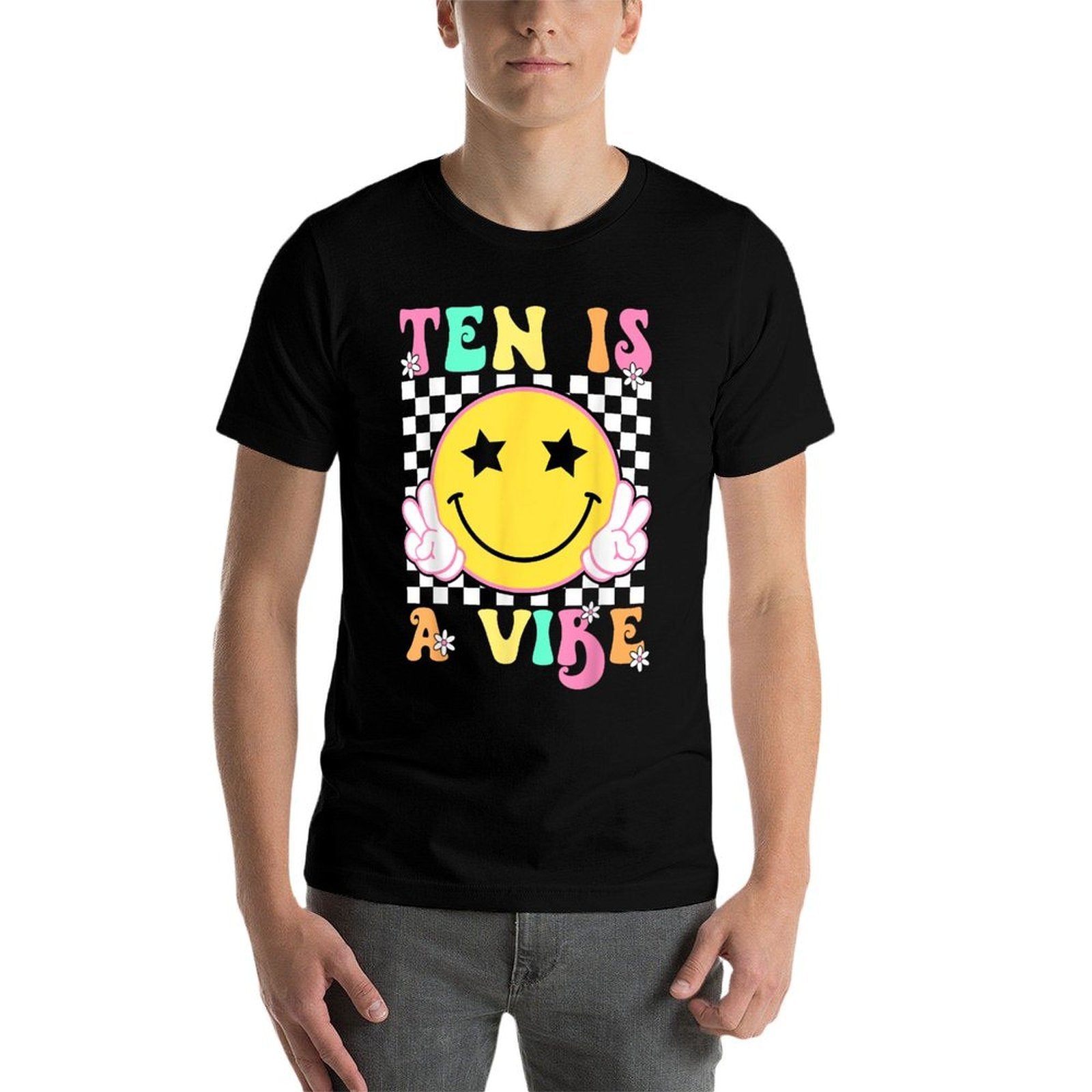 Ten Is A Vibe Groovy 10 Year Old 10th Birthday  Polyester Blend T-Shirt