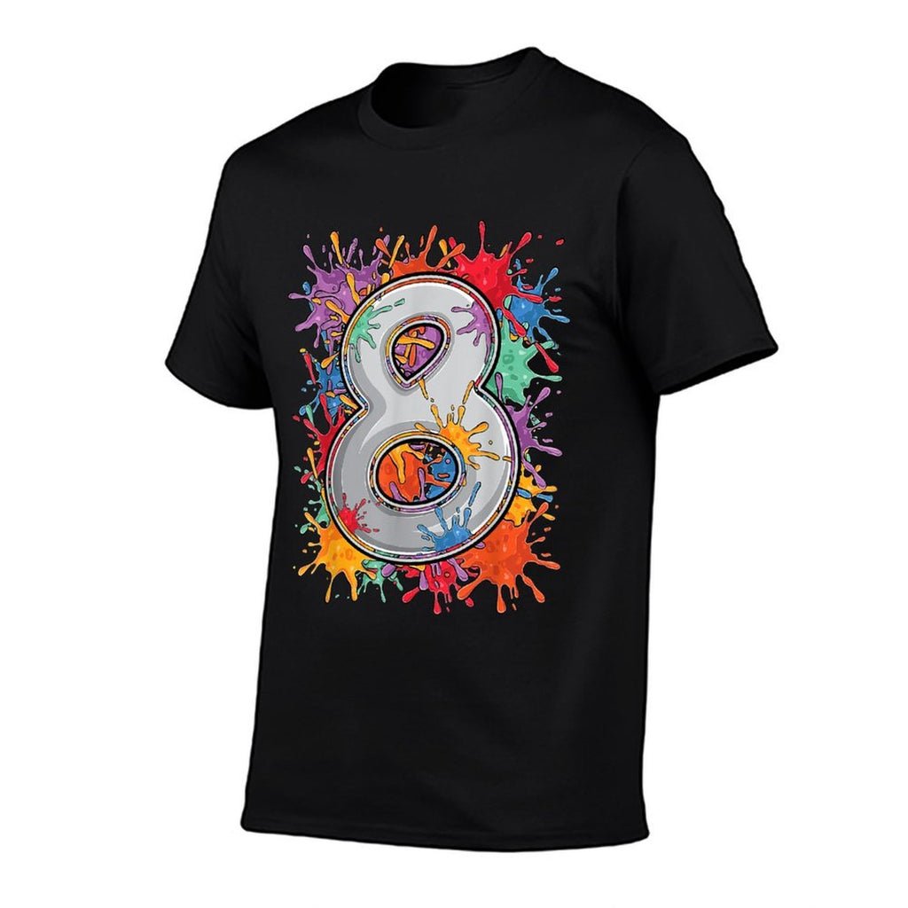 8 Year Old Colorful Splashes 8th Birthday Paint Splash  Wrinkle-resistant T-Shirt