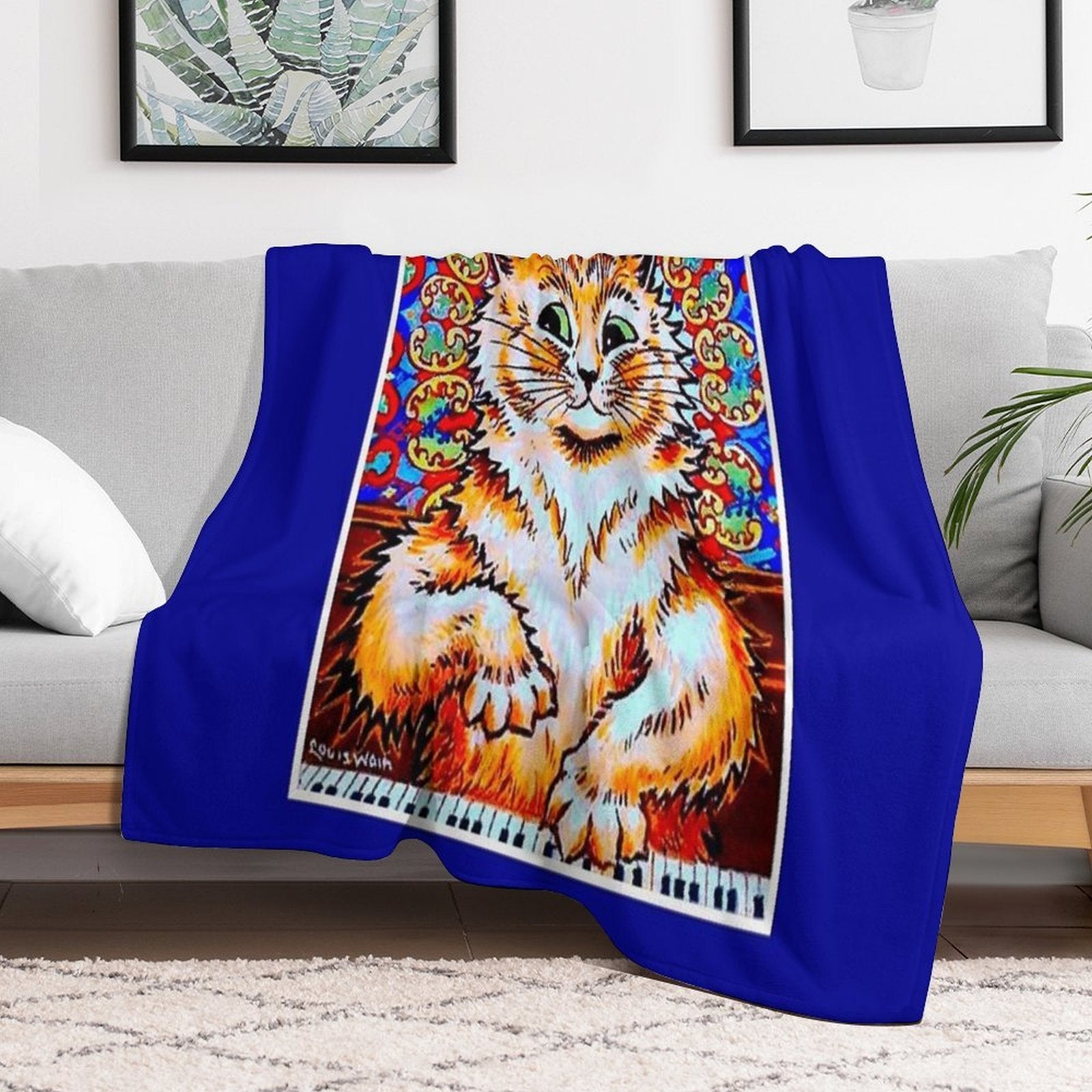 CAT PLAYING A PIANO  Vintage Psychedelic Abstract Louis Wain Print Wrinkle-free Throw Blanket