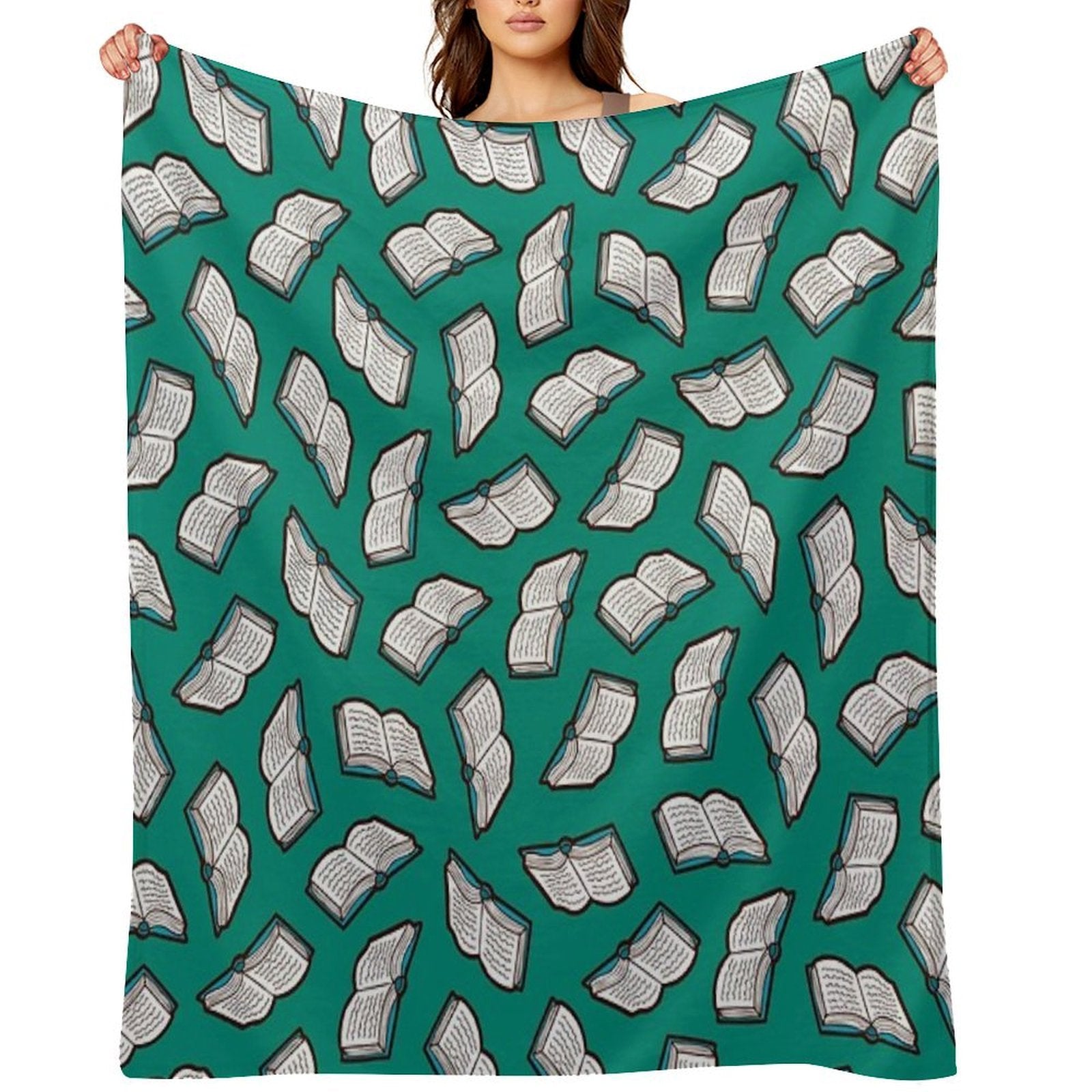Bookish Reading Pattern in Jade Sustainable Throw Blanket