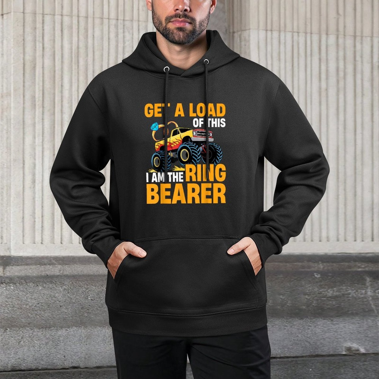 Wedding Iam The Ring Bearer Funny Monster Truck Boys Cotton-Polyester Blend Hoodie